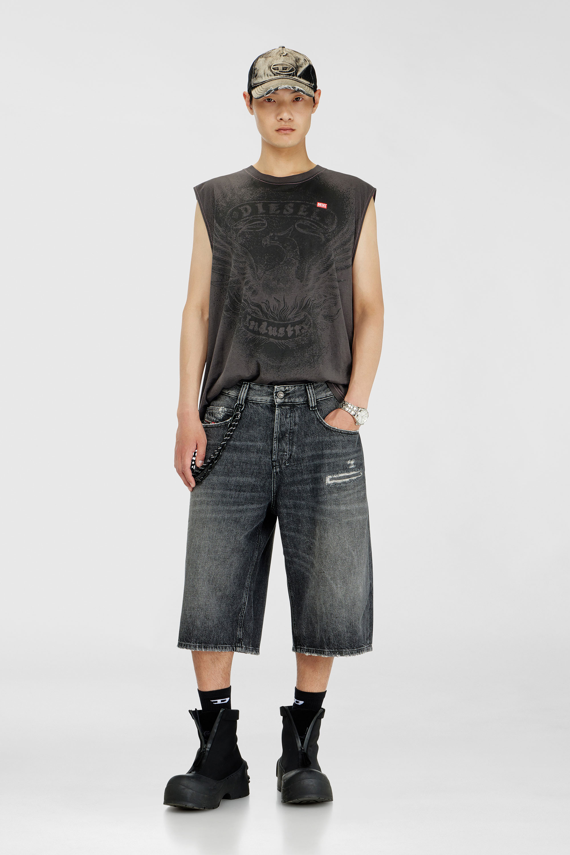 Diesel - D-ENIM-M-SHORT, Unisex Denim relaxed shorts mit Abrasionen in Dunkelgrau - 1