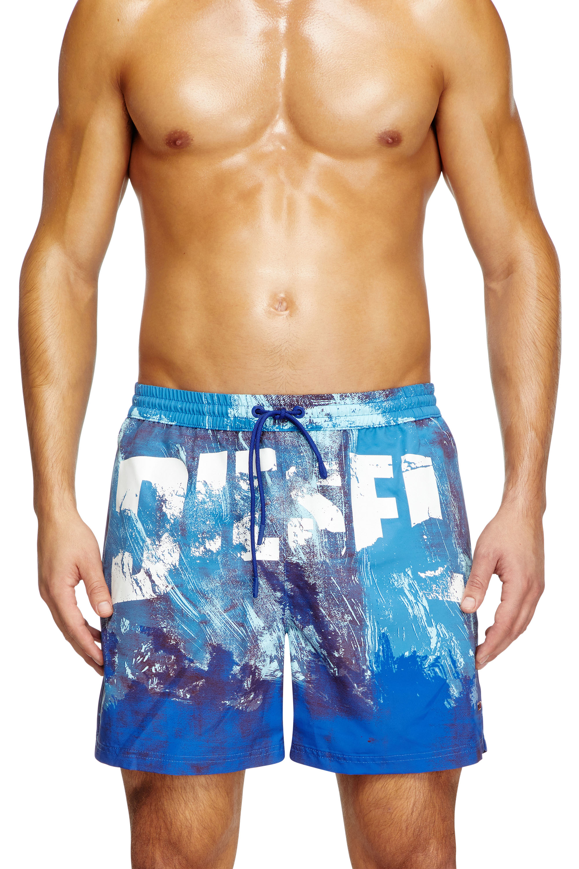 Diesel - RIO-41-D-POP, Herren Mittellange Bade-Shorts mit Grafik-Print in Hellblau - 2