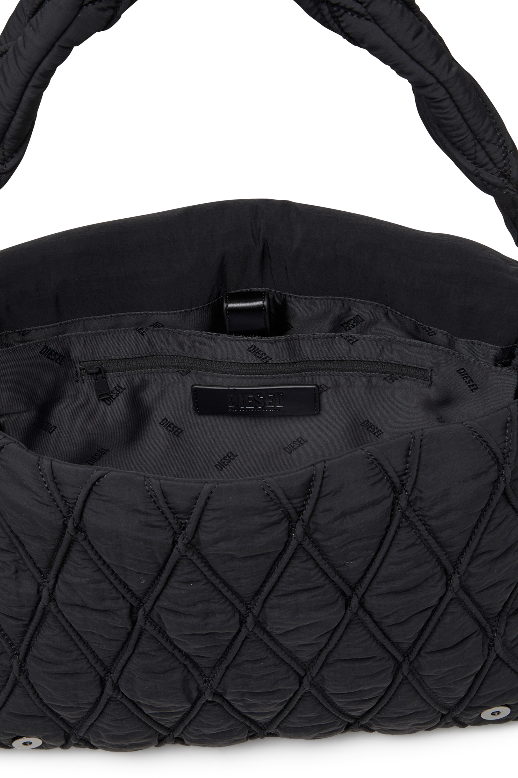 Diesel - CHARM-D SHOULDER L, Damen Charm-D L-Schultertasche aus gestepptem gewaschenem Nylon in Schwarz - 4