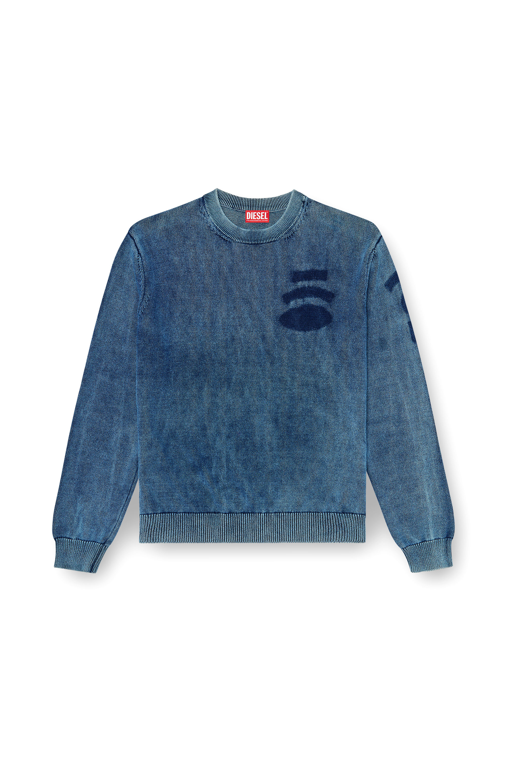 Diesel - K-PERNE, Herren Pullover in Denim-Optik mit Patch-Effekten in Mittelblau - 3