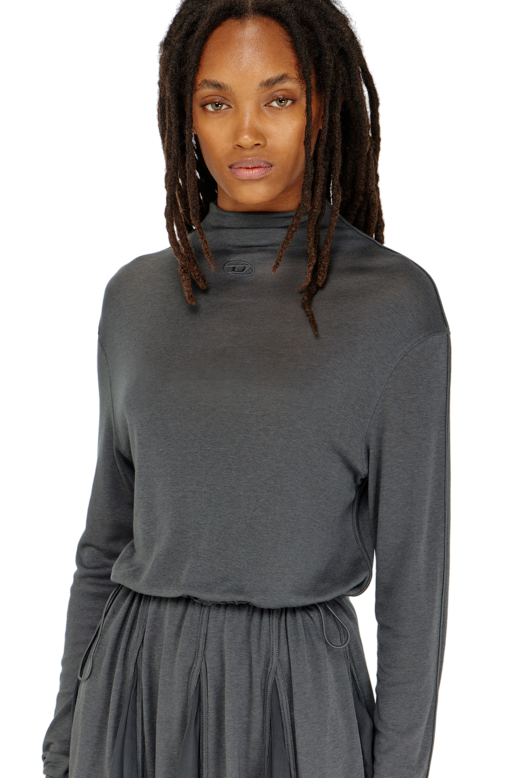 Diesel - D-REI, Damen Rollkragen-Minikleid aus Jersey und Chiffon in null - 5