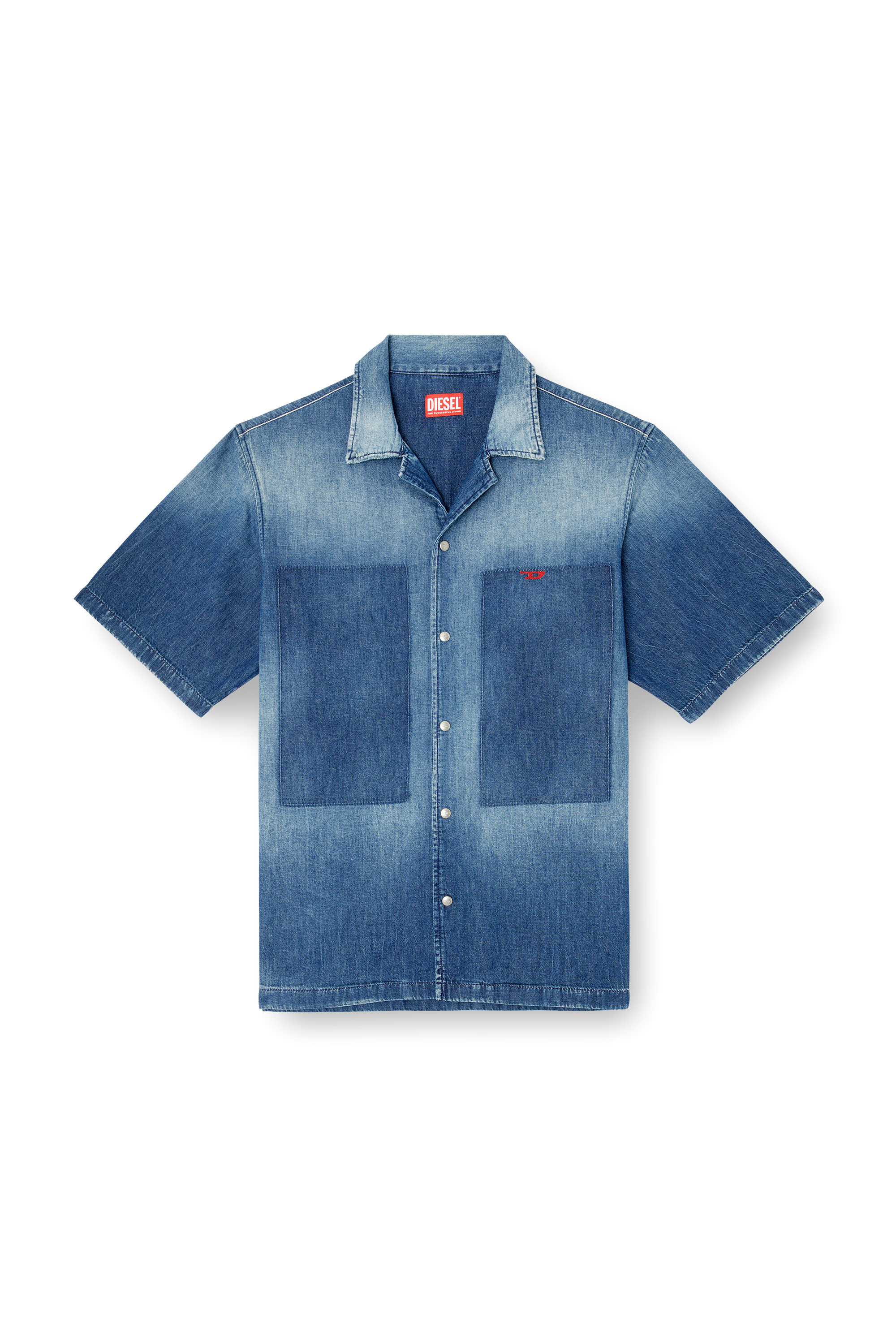 Diesel - D-NABIL-D, Herren Bowling-Hemd in Kontrast-Effekt-Denim in Mittelblau - 3
