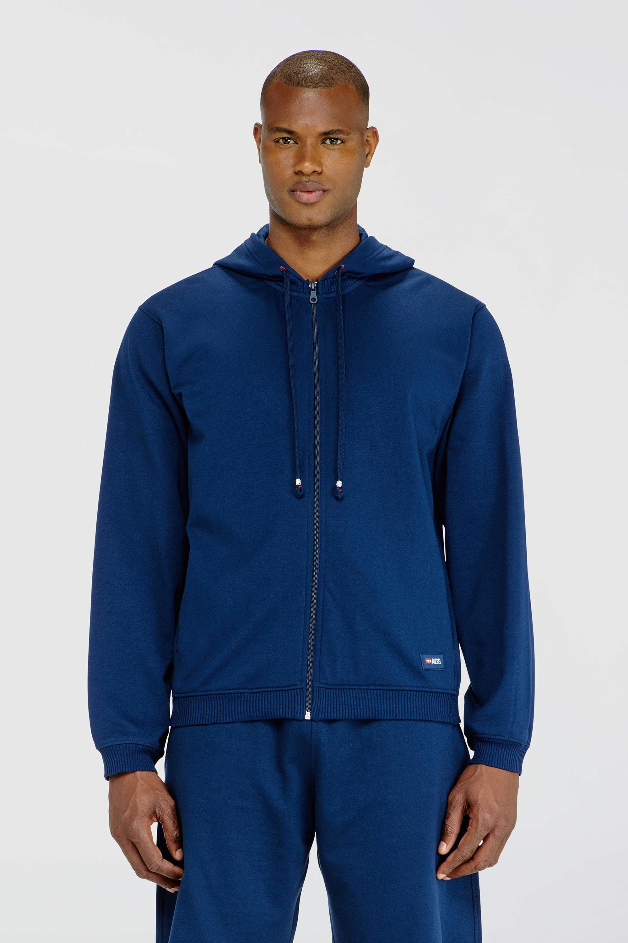 Diesel - JOY-D-CORE, Man's Hoodie in peached cotton blend in Blue - 1