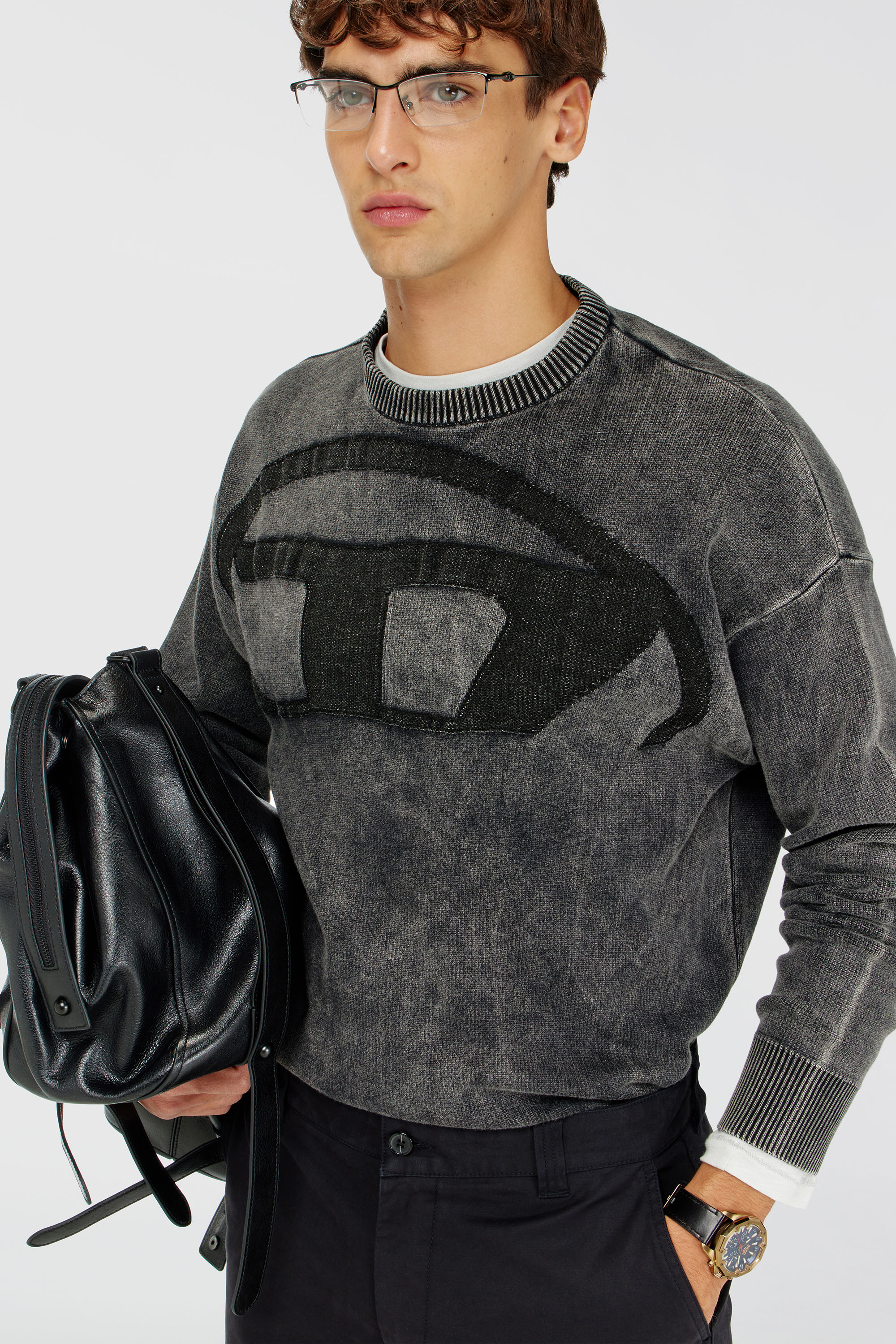 Diesel - K-UTTER, Herren Pullover mit Denim-Effekt und Oval D Logo in Schwarz - 1