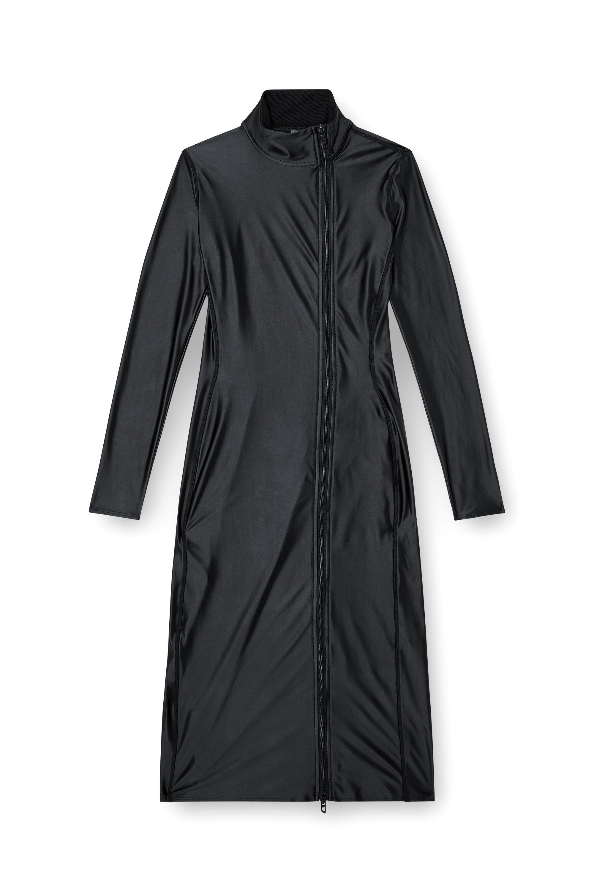 Diesel - D-SILVER, Damen Langarm-Midi-Kleid mit Stehkragen und Finish aus Chintz in Schwarz - 3