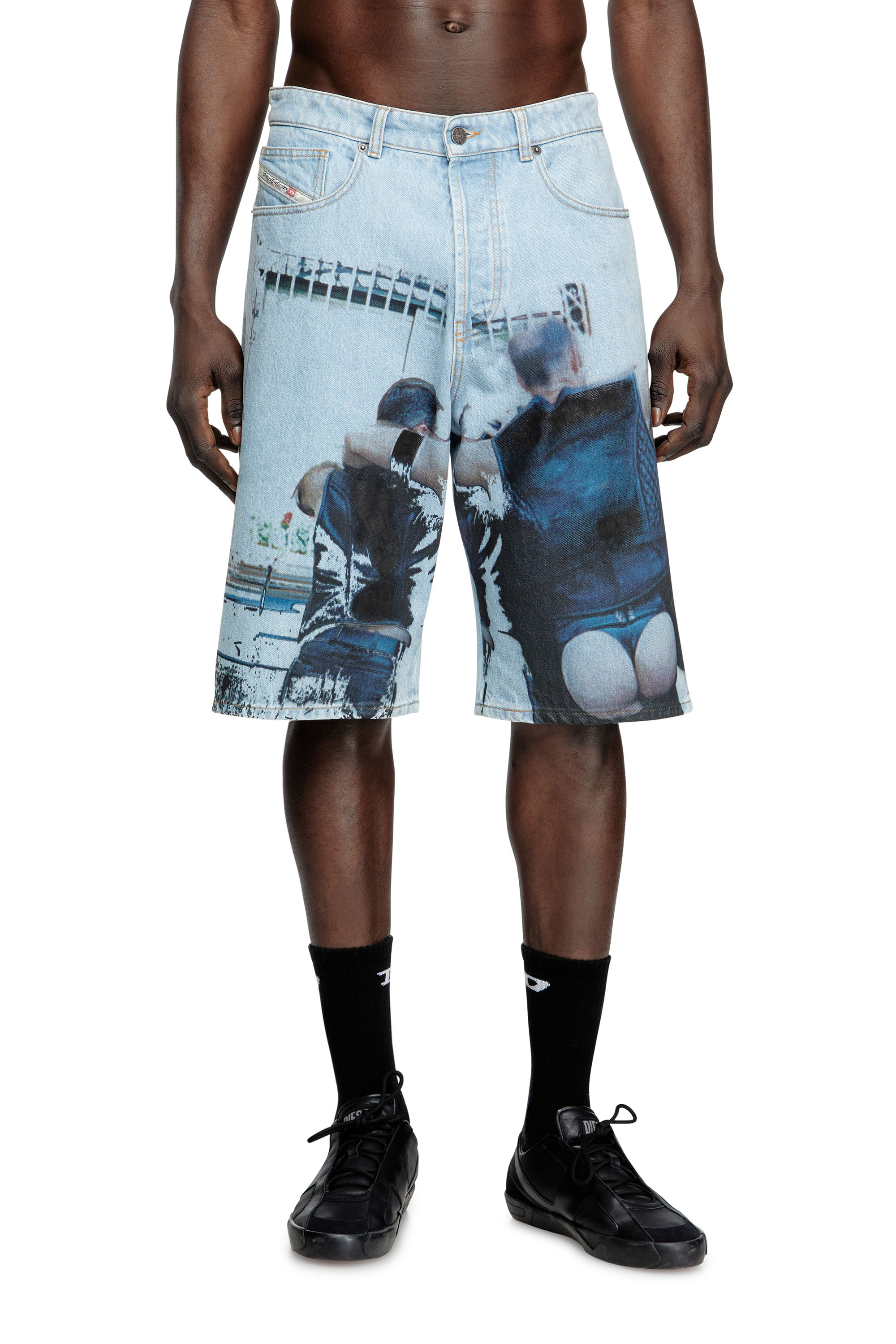 Diesel - PR-D-RIXFORD-S, Unisex Denim-Shorts mit verblasstem Print in Hellblau - 1