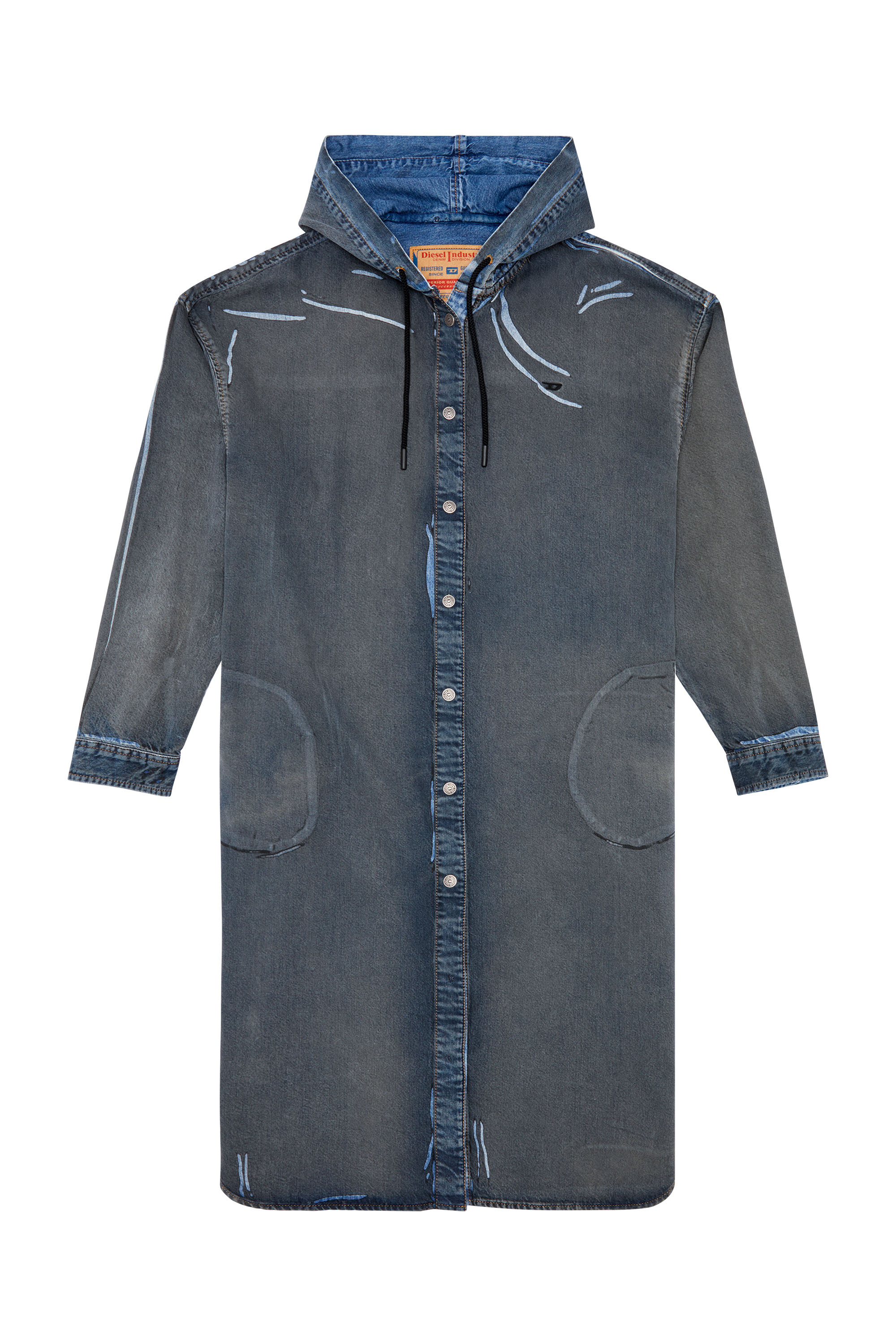 Diesel - DE-DALIS-HOOD-S, Woman Shirt dress in worn-effect coated denim in Blue - Image 2