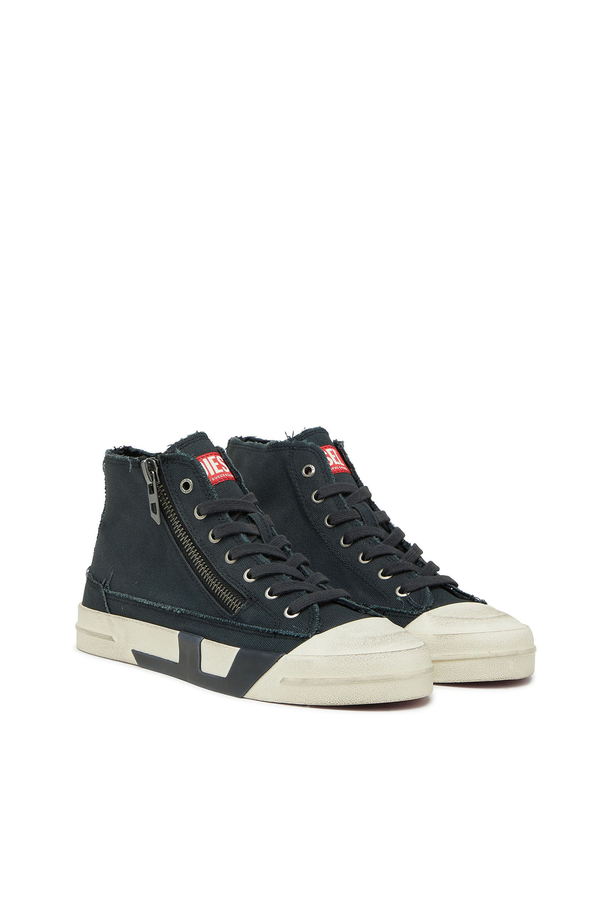 Diesel - S-D-VERSE ZIP MID II, Herren S-D-Verse - Sneakers aus ausgefranstem Canvas mit D Logo in Schwarz - 2