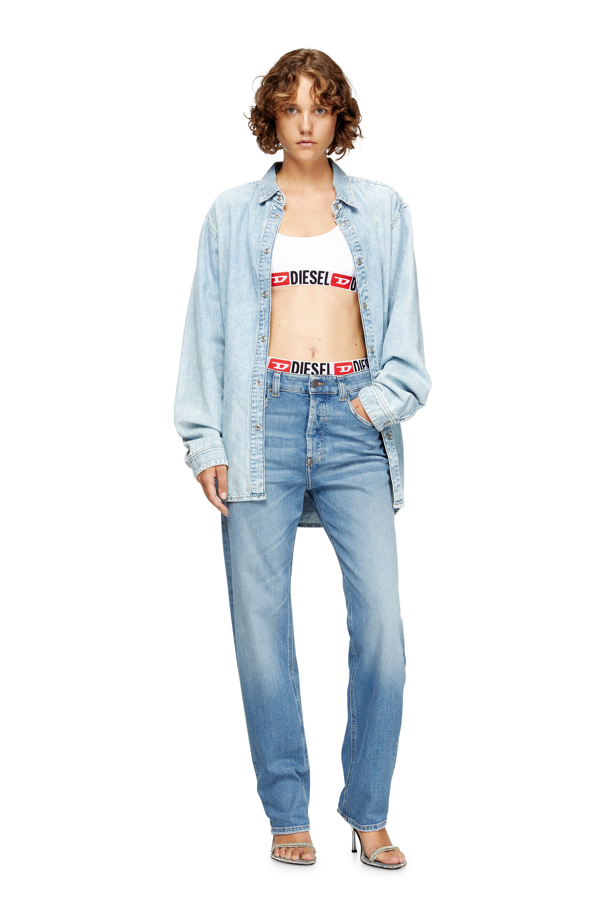 Diesel - UFSB-ORIBA, Damen Bralette mit Logoband in Wei&szlig; - 4