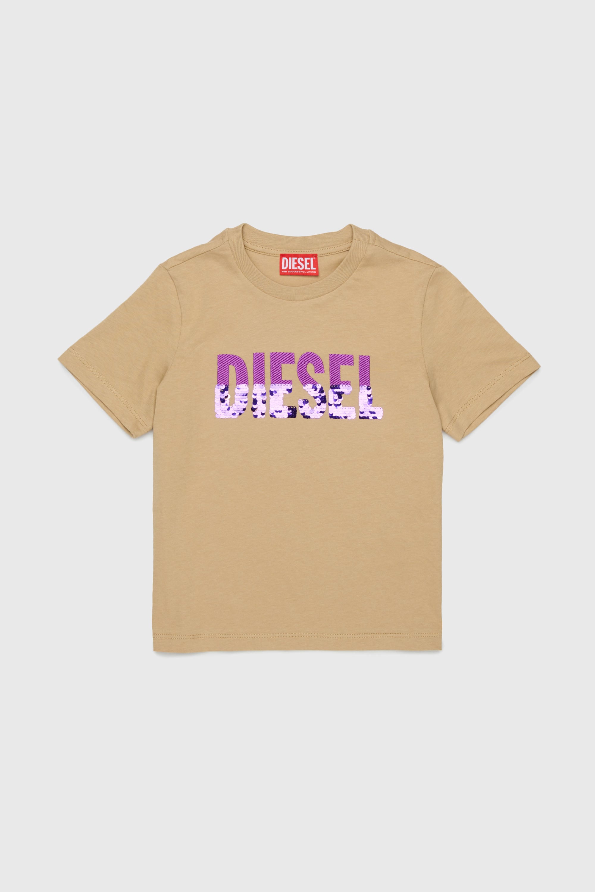 Diesel - TPALLY, Damen Baumwoll-T-Shirt mit Pailletten-Logo in Braun - 1
