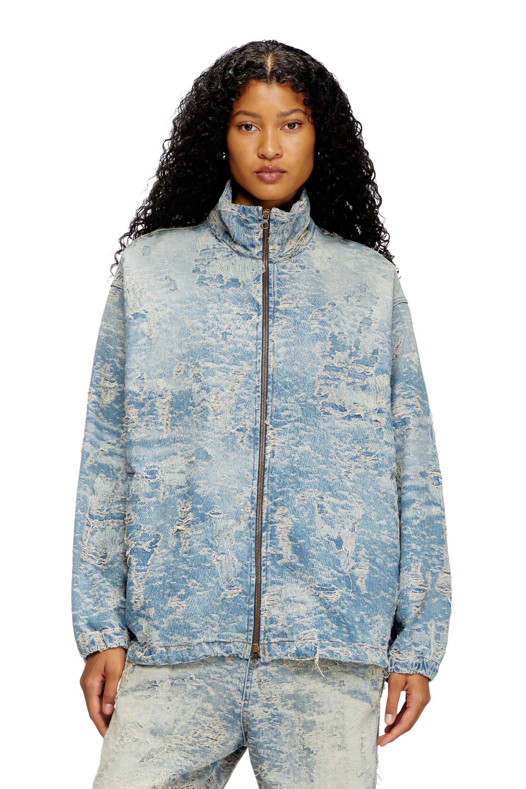 Diesel - D-KRAP-FSF, Unisex Jacke mit Reißverschluss aus Jacquard-Denim mit Schmutz-Effekt in Hellblau - 1