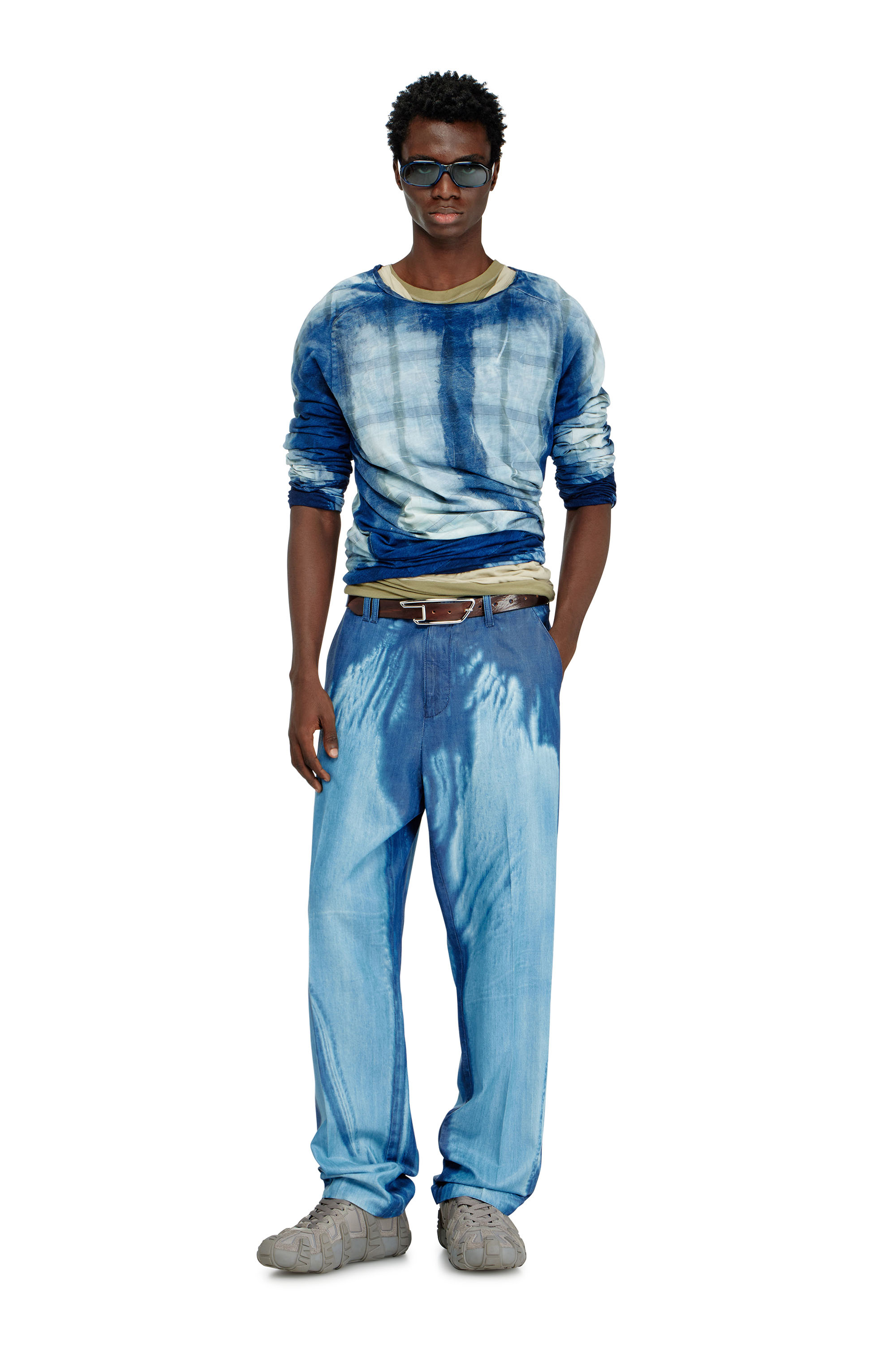 Diesel - T-ANTON-A, Herren Gekreuztes, geschichtetes Top mit R&ouml;ntgen-Effekt in Blau - 2