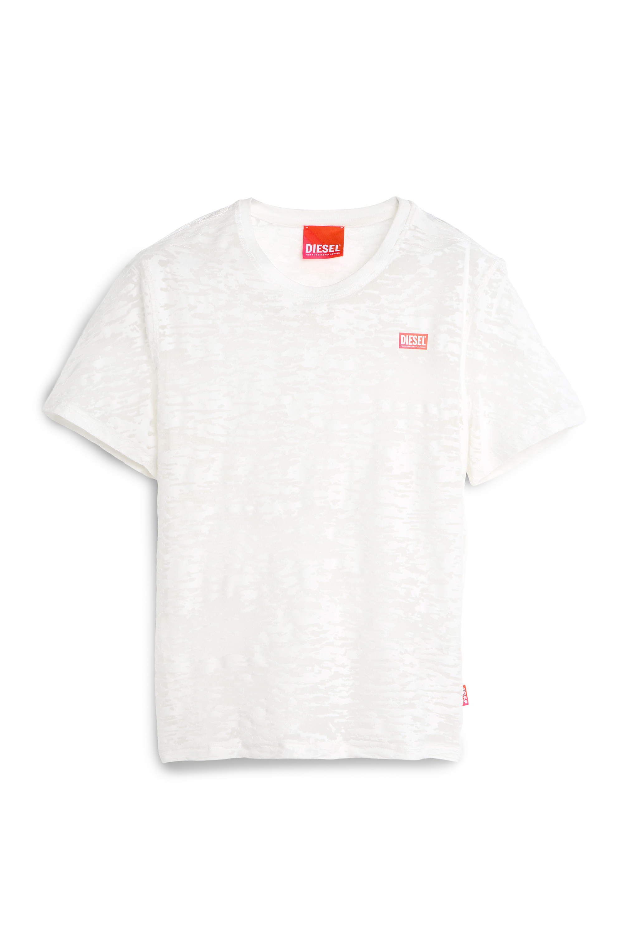 Diesel - PR-T-NOTS-MATI-R, Unisex T-shirt aus all-over devor&eacute;-Jersey in Wei&szlig; - 2