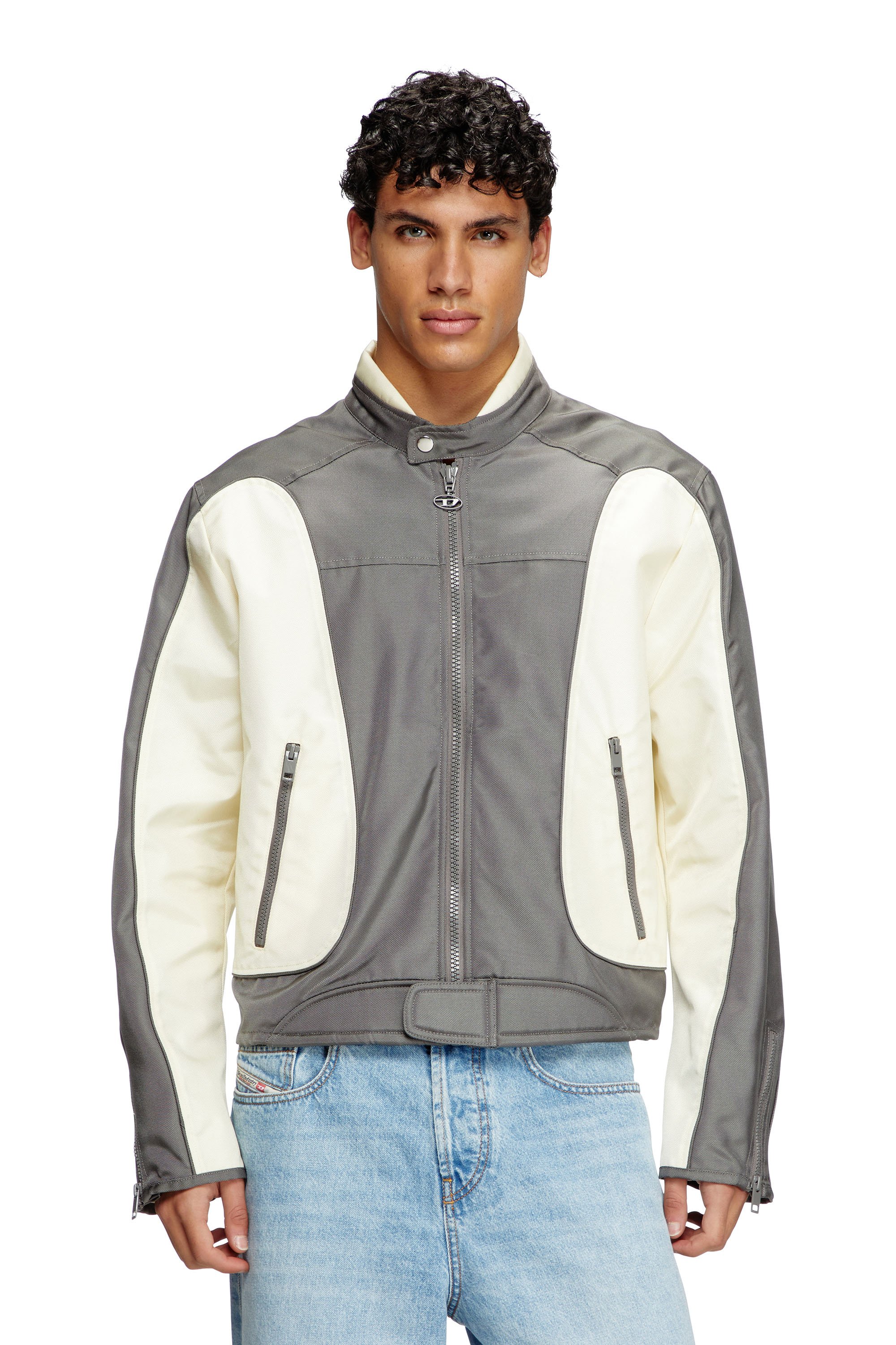 Diesel - J-BLINK-A, Herren Colour-Block-Biker-Jacke mit Paspelierung in Grau/Weiss - 2