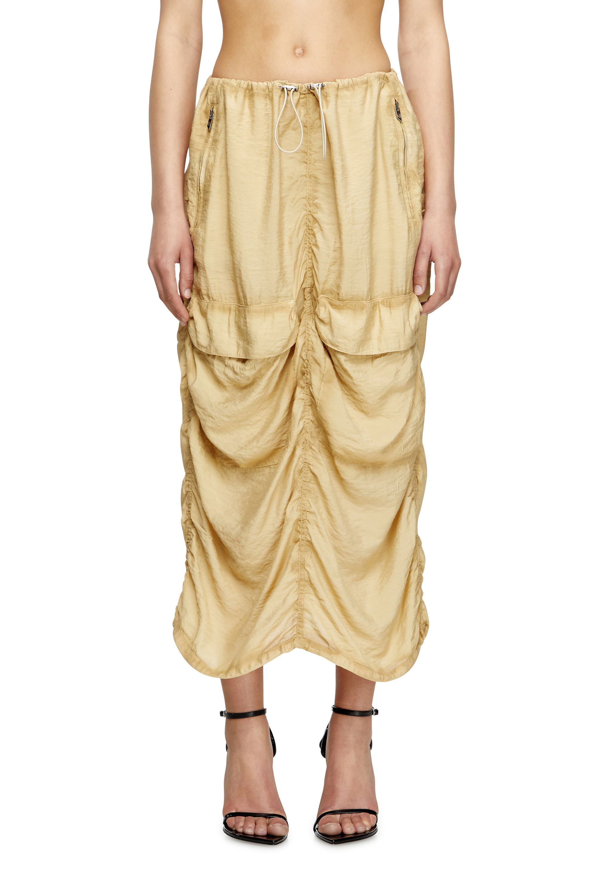 Diesel - O-RACLE, Damen Cargo-Midi-Rock aus behandeltem Viskose-Nylon in Beige - 1