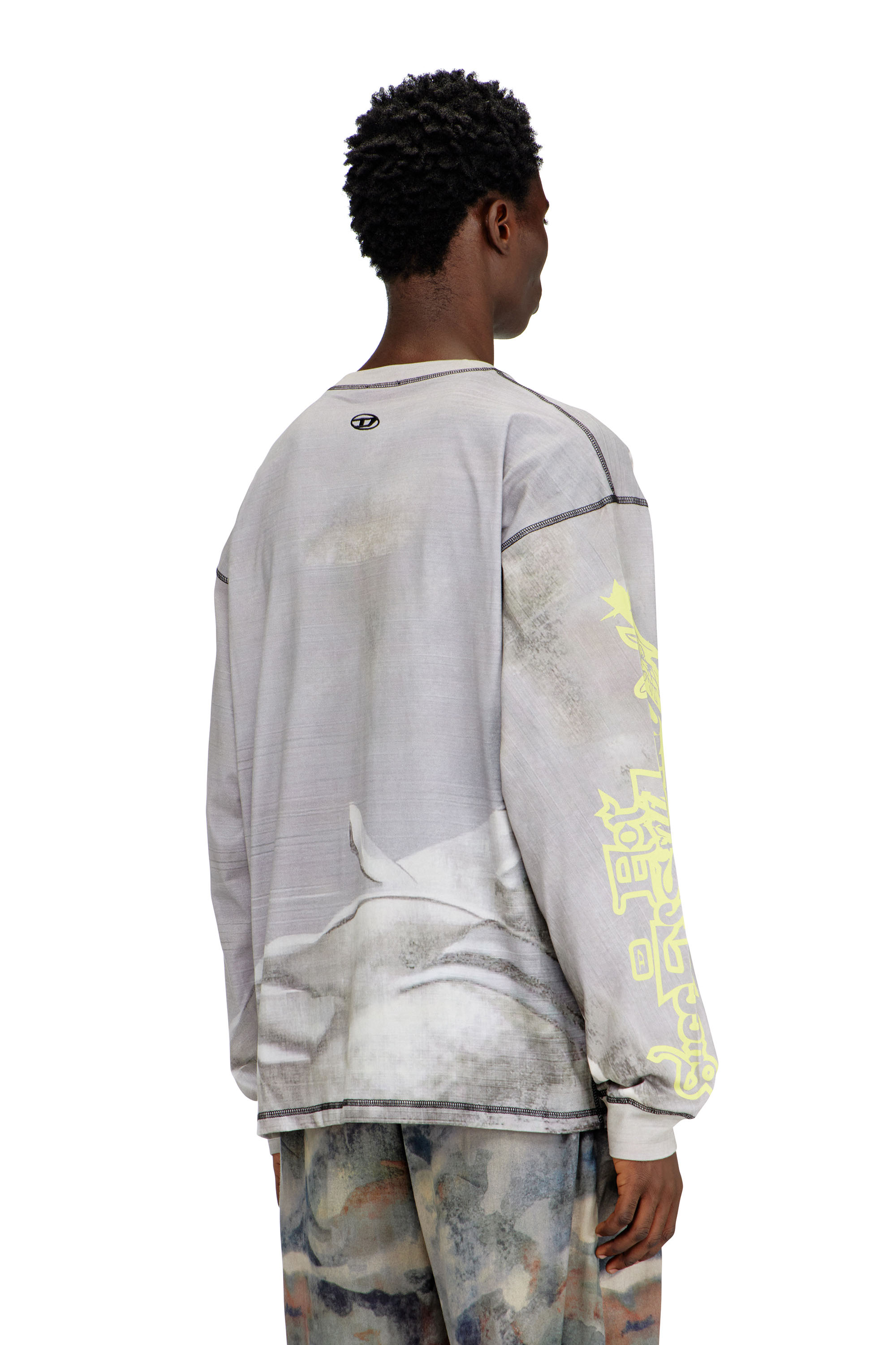 Diesel - T-BOXT-LS-V3, Herren Lang&auml;rmliges T-Shirt mit Allover-Print und Aufn&auml;hern in Grau - 4