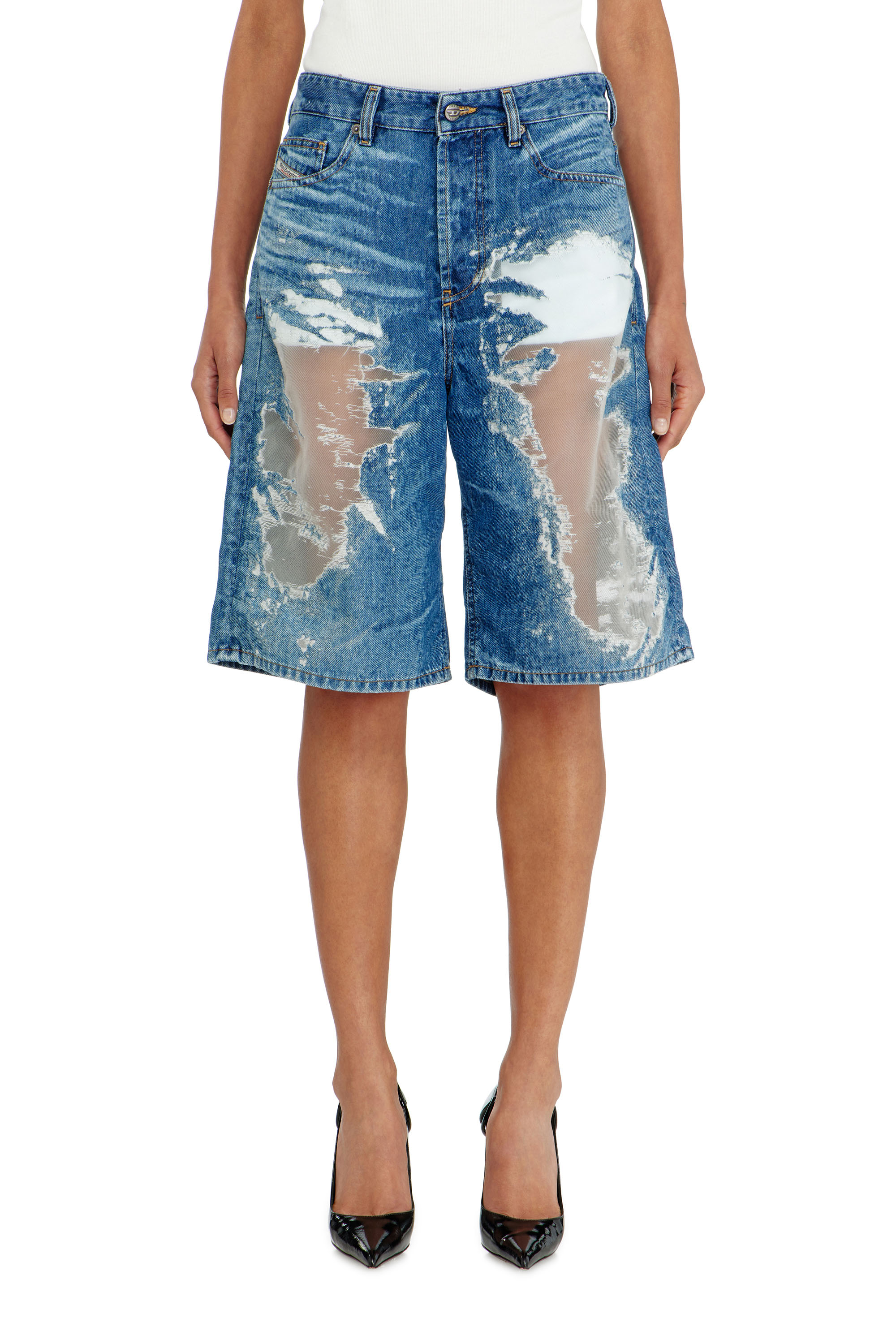Diesel - PR-DE-SIRE-SHORT, Unisex Shorts aus devor&eacute;-denim in Mittelblau - 2