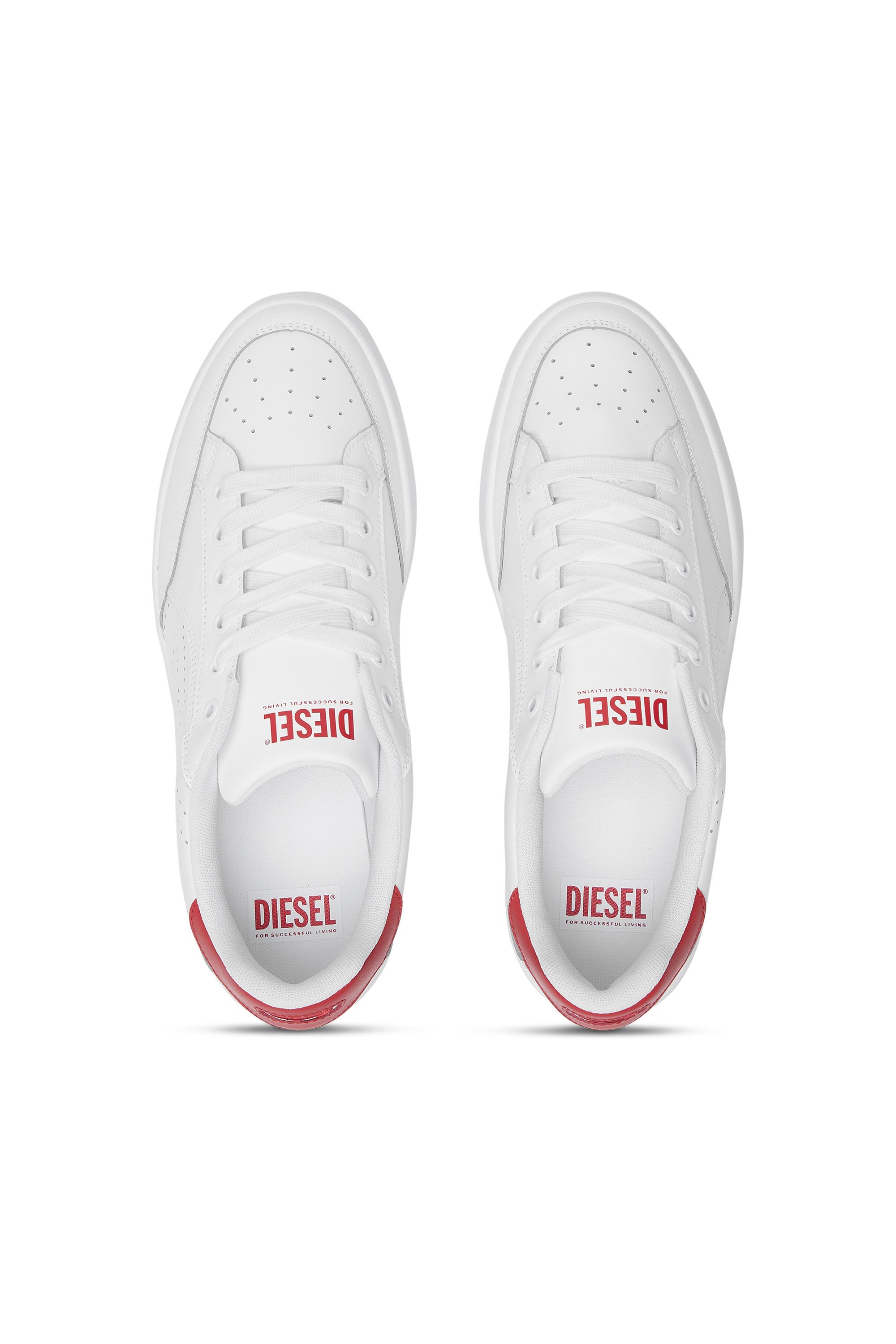 Diesel - S-DAKOTA LOW, Herren Sneakers aus Leder mit perforiertem Logo in Weiss/Rot - 5