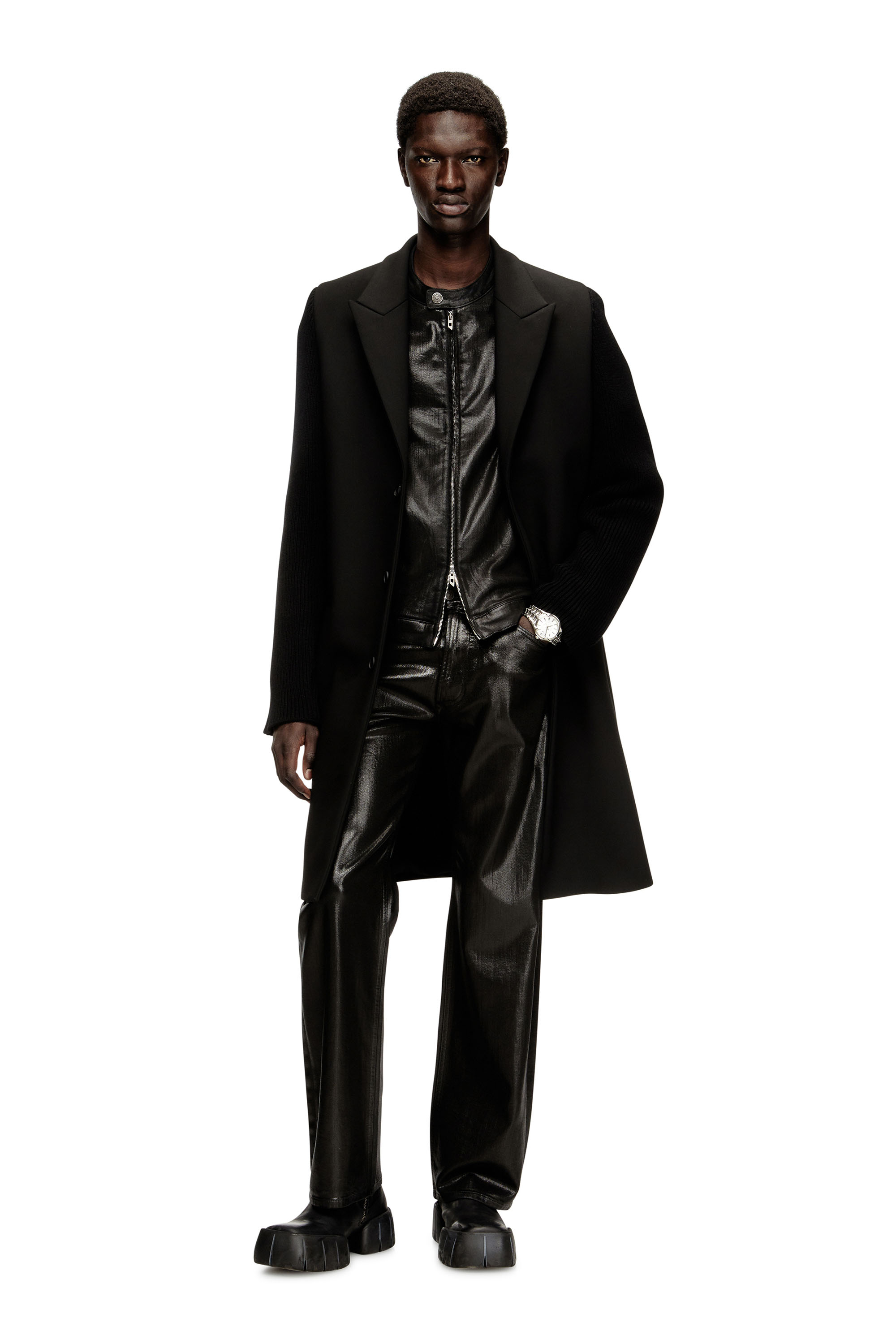 Diesel - W-YARD, Herren Mantel aus Schneiderstoff und Rippstrick in Schwarz - 3