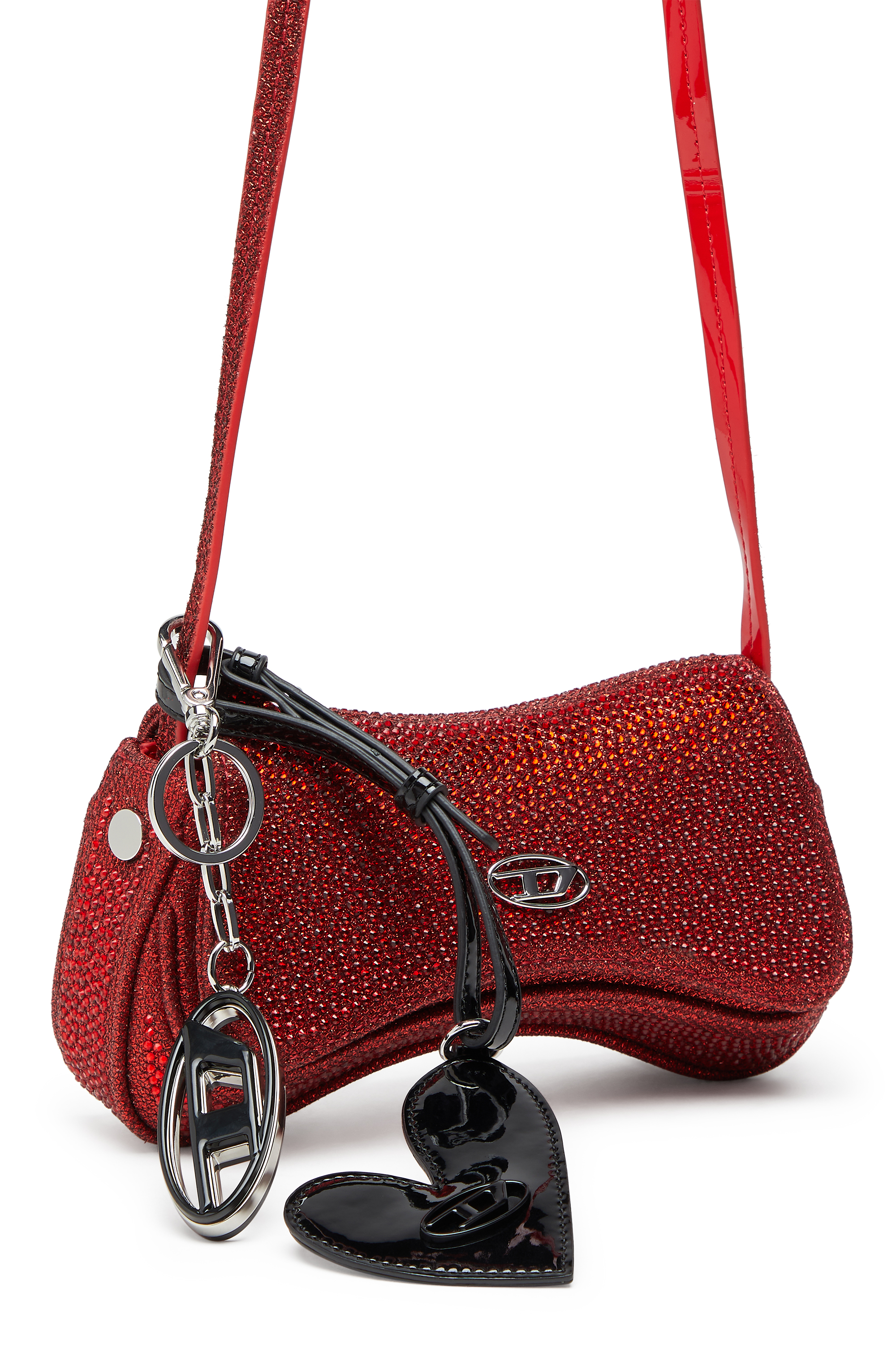 Diesel - PLAY CROSSBODY XS, Damen Play-Mini Crossbody-Tasche mit Kristall in Rot - 6
