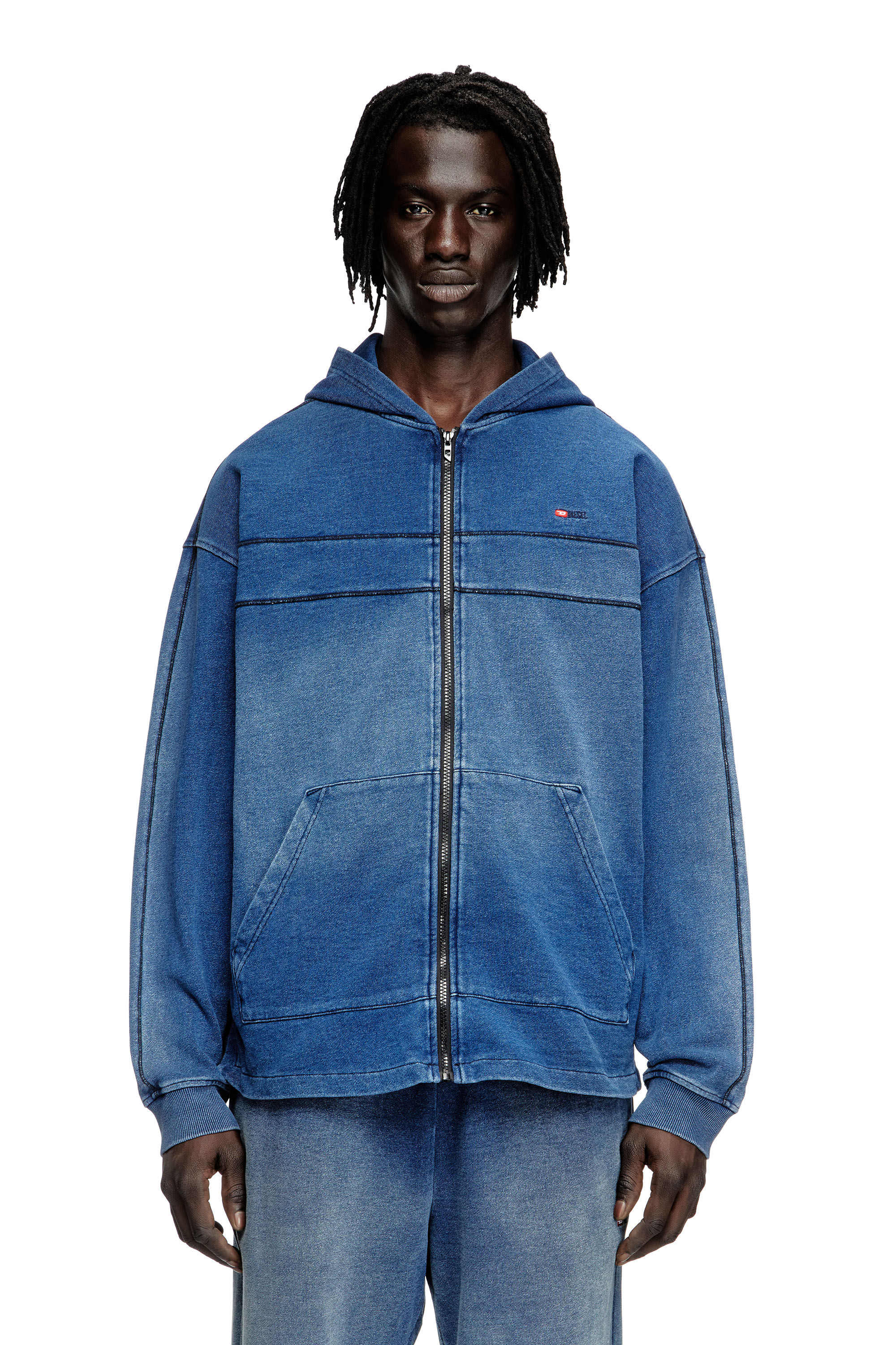 Diesel - S-BLAXT-HOOD-ZIP-NEW, Herren Kapuzenpullover aus Jersey im Denim-Look in Blau - 3