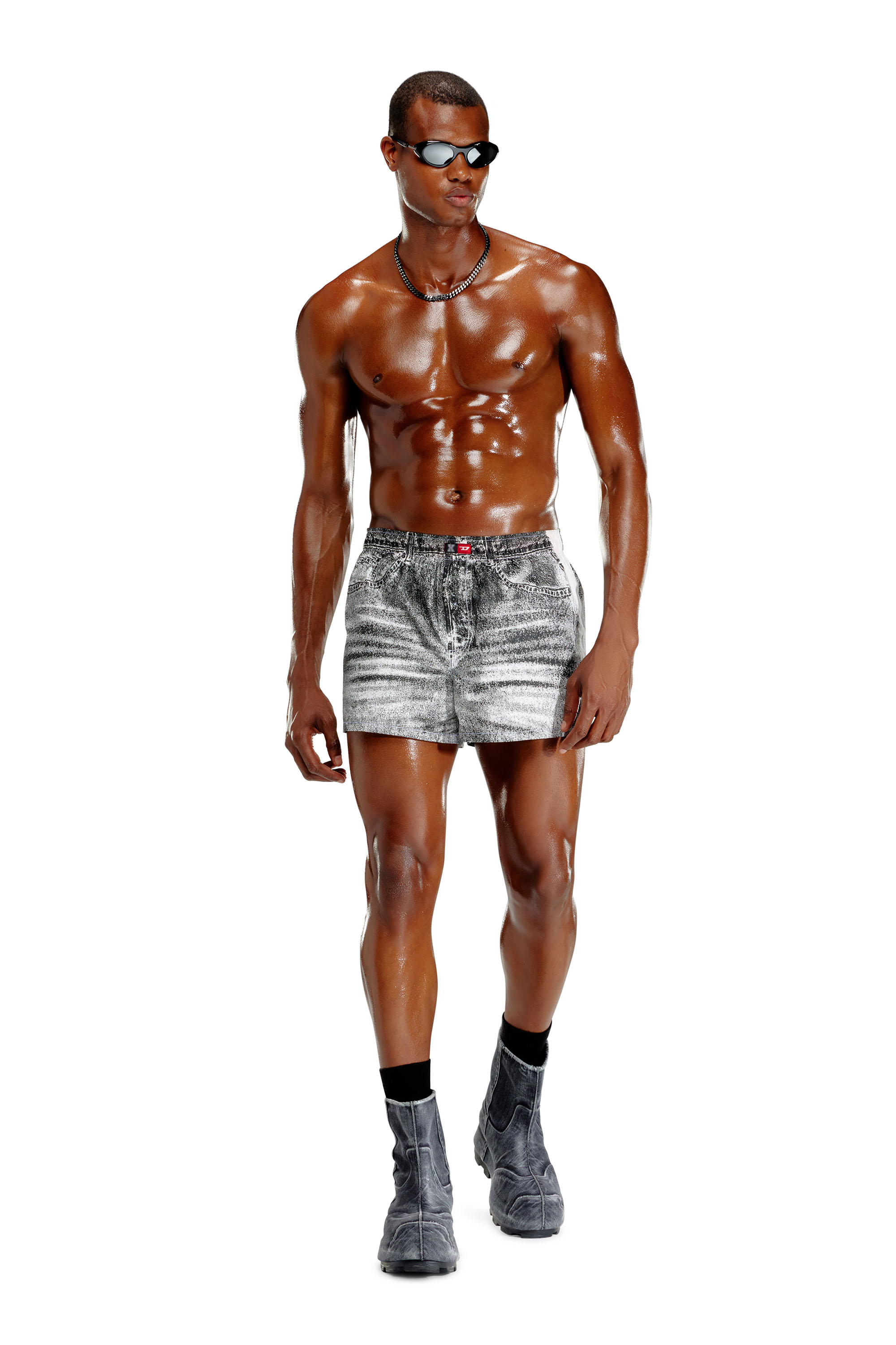 Diesel - TROMPE-BOXERS, Herren Boxershorts aus Baumwollpopeline im Denim-Look in Dunkelgrau - 1