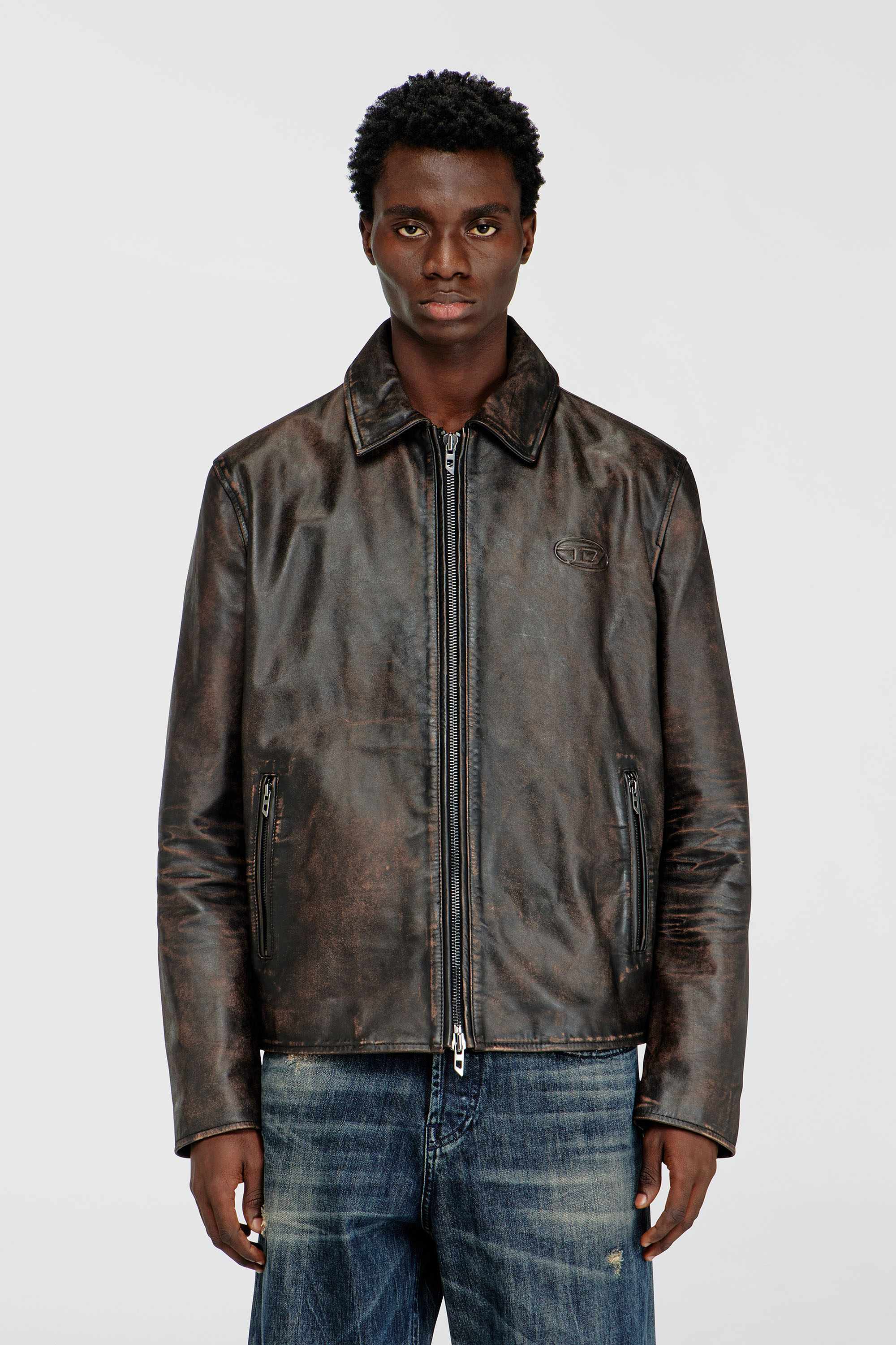 Diesel - L-AMAR-WRD, Herren Coachjacke aus behandeltem Leder in Braun - 3
