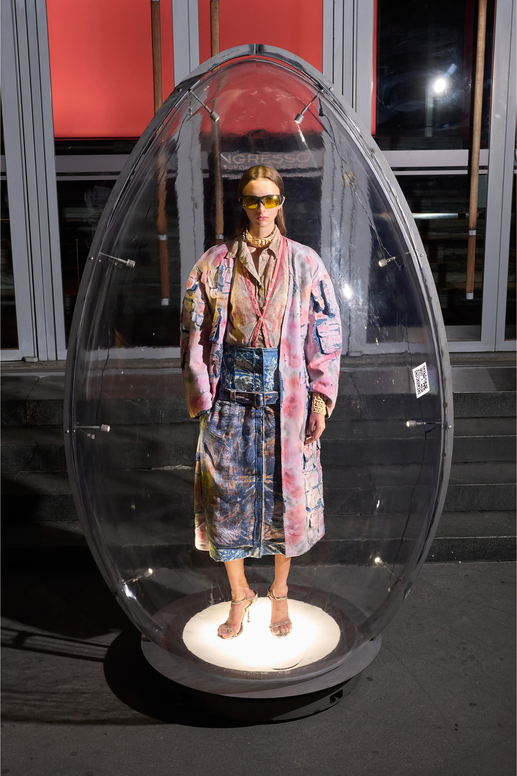 Diesel - DE-SELDOR-FSI, Damen Jeansmantel mit abnehmbaren karierten Jersey-Eins&auml;tzen in Blau/Rosa - 6