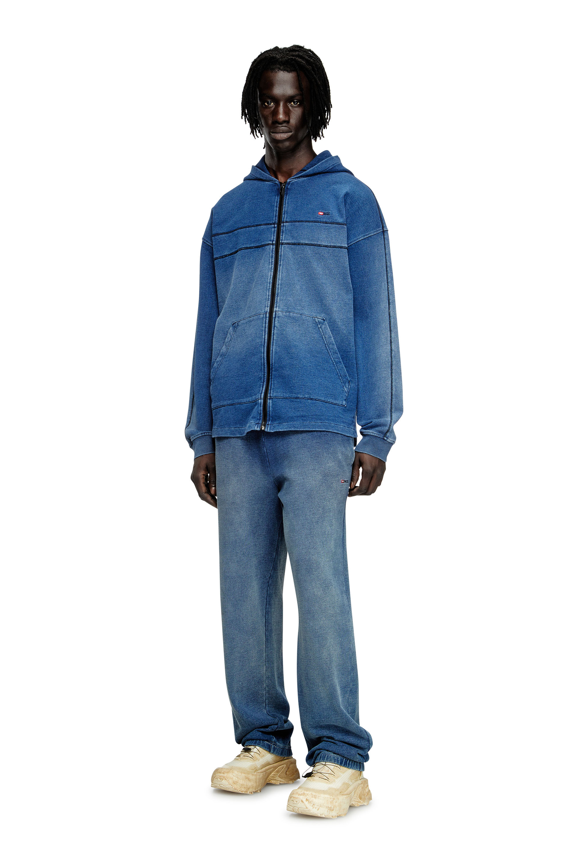 Diesel - S-BLAXT-HOOD-ZIP-NEW, Herren Kapuzenpullover aus Jersey im Denim-Look in Blau - 1