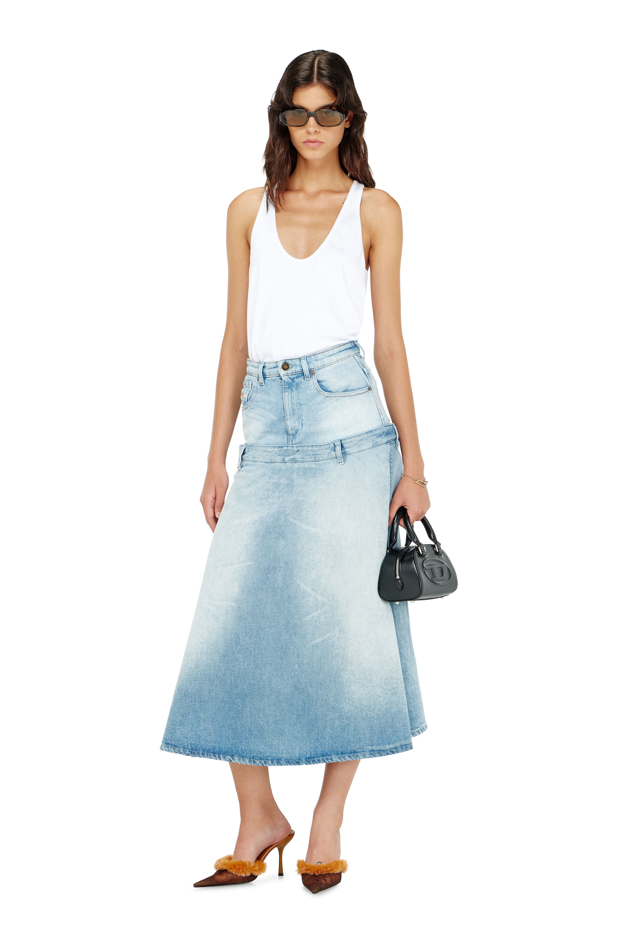 Diesel - DE-VORYA-S, Damen Jeansrock mit Lagen-Design in Hellblau - 1