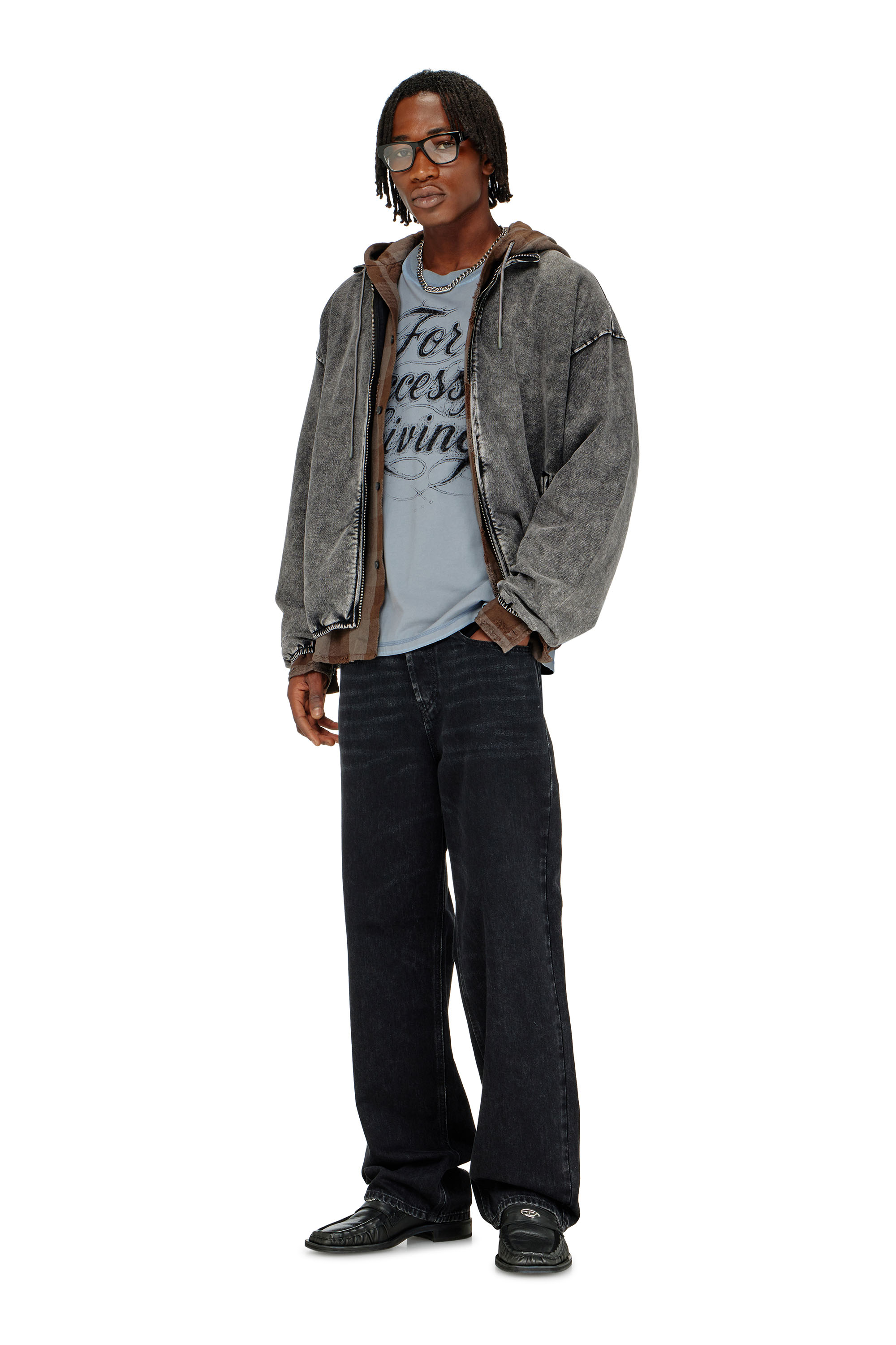 Diesel - S-CORSY, Herren Sweatjacke mit Denim-Effekt in Grau - 1