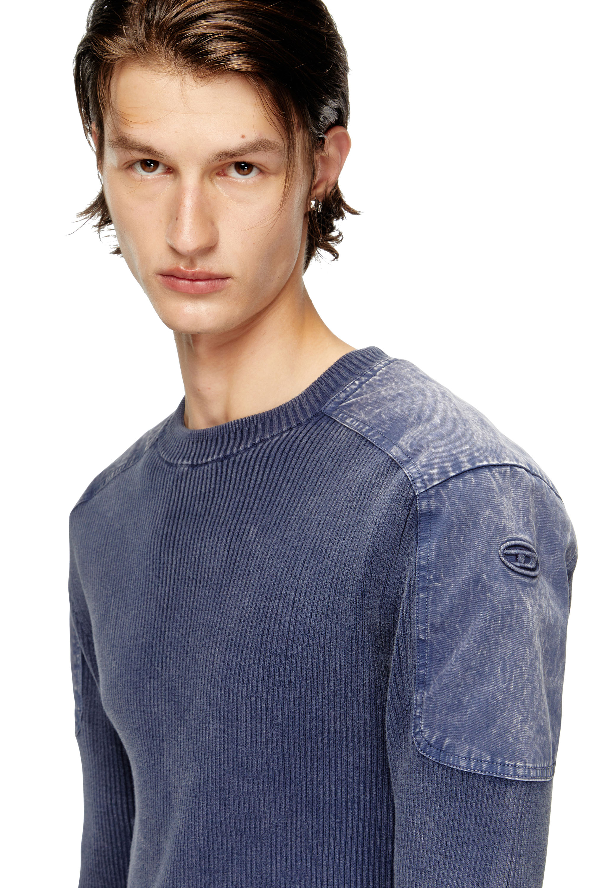 Diesel - K-MARTIN, Herren Pullover mit Schulterpartien aus Denim in Blau - 5