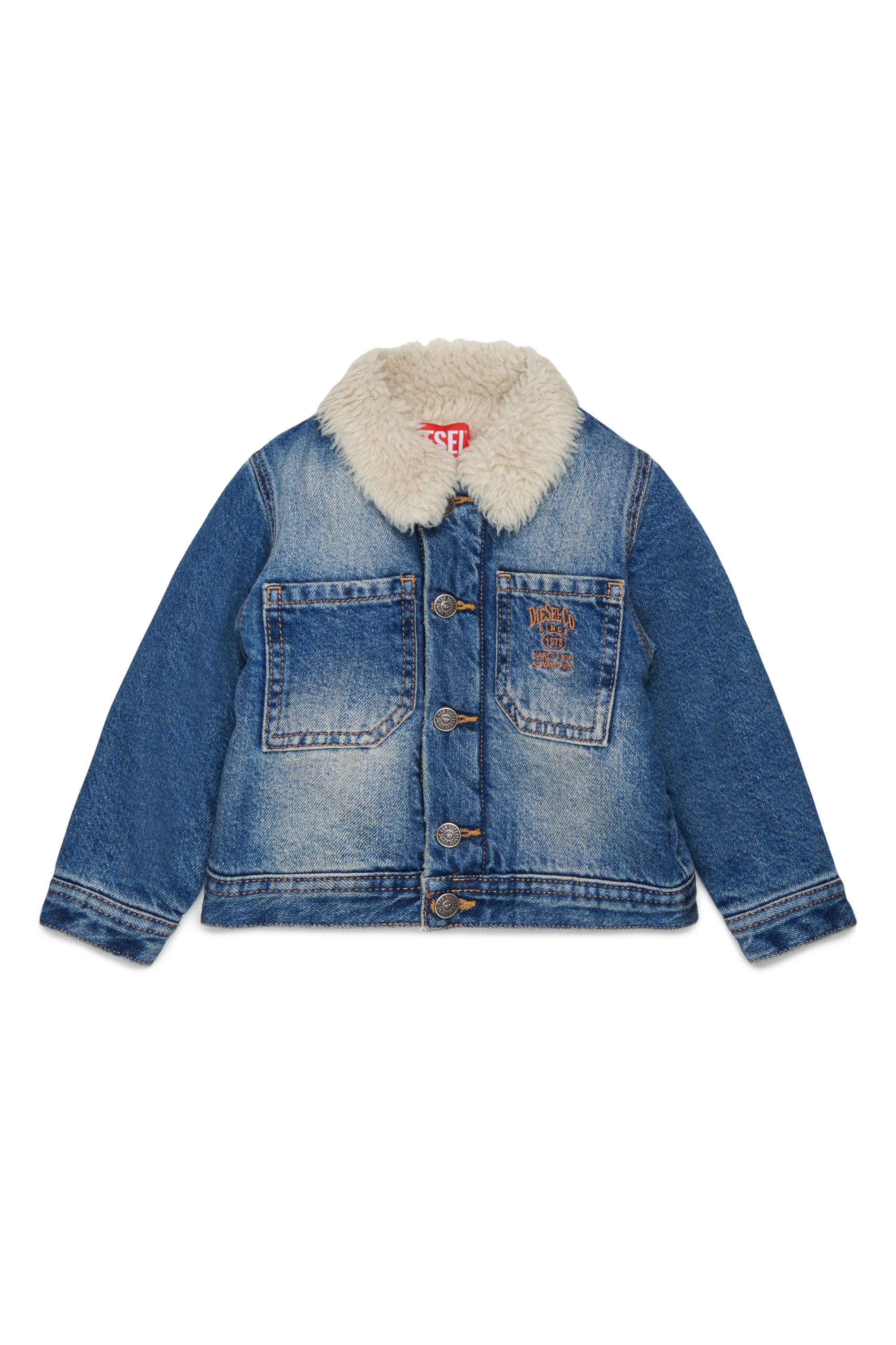 Diesel - JOMYB-FUR, Unisex Jeansjacke mit weichem Pile-Kragen in Mittelblau - 1