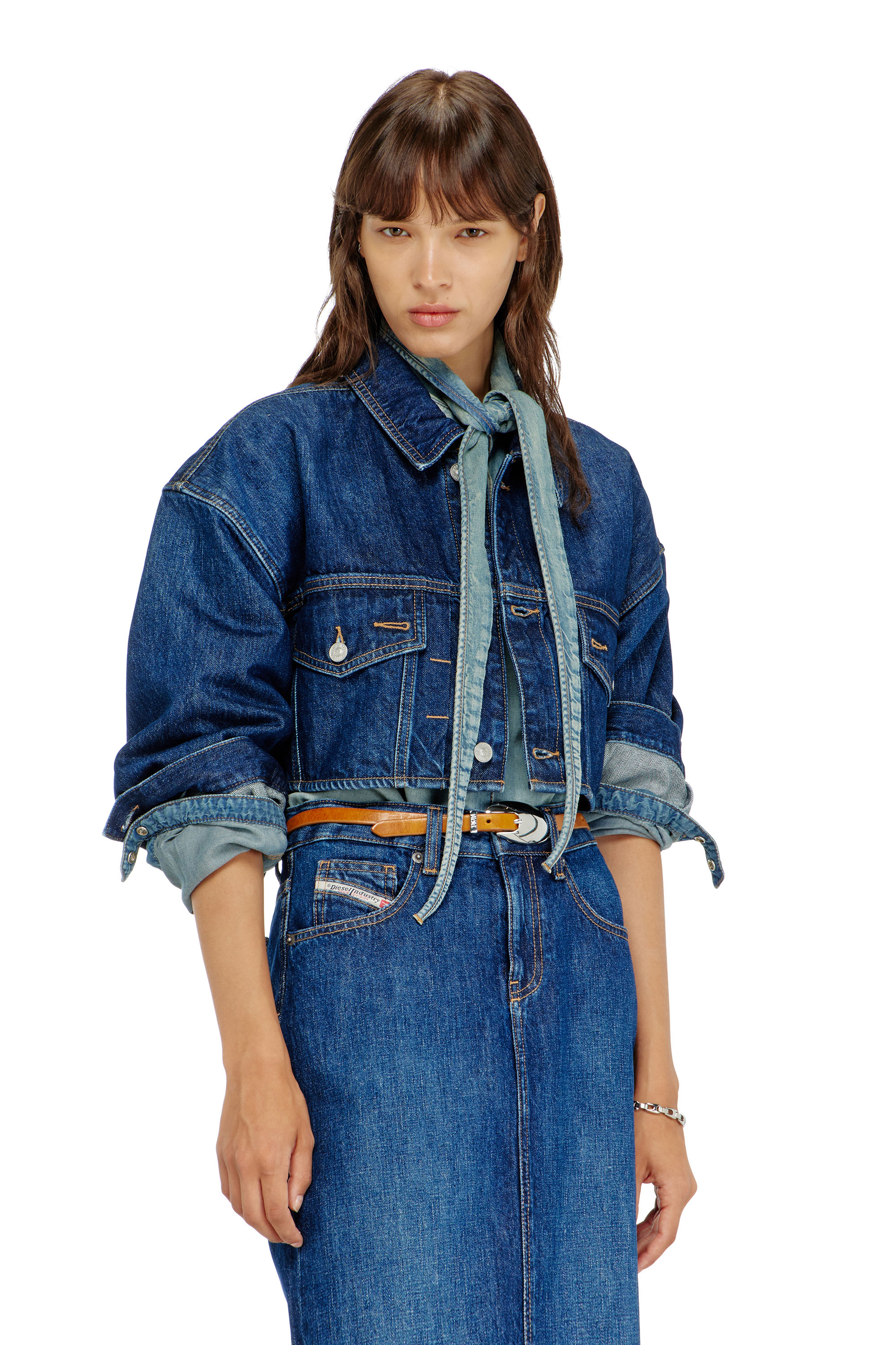 Diesel - DE-MALLEY, Damen Cropped oversized denim trucker jacket

&Uuml;bergro&szlig;e cropped Denim-Truckerjacke in Mittelblau - 3