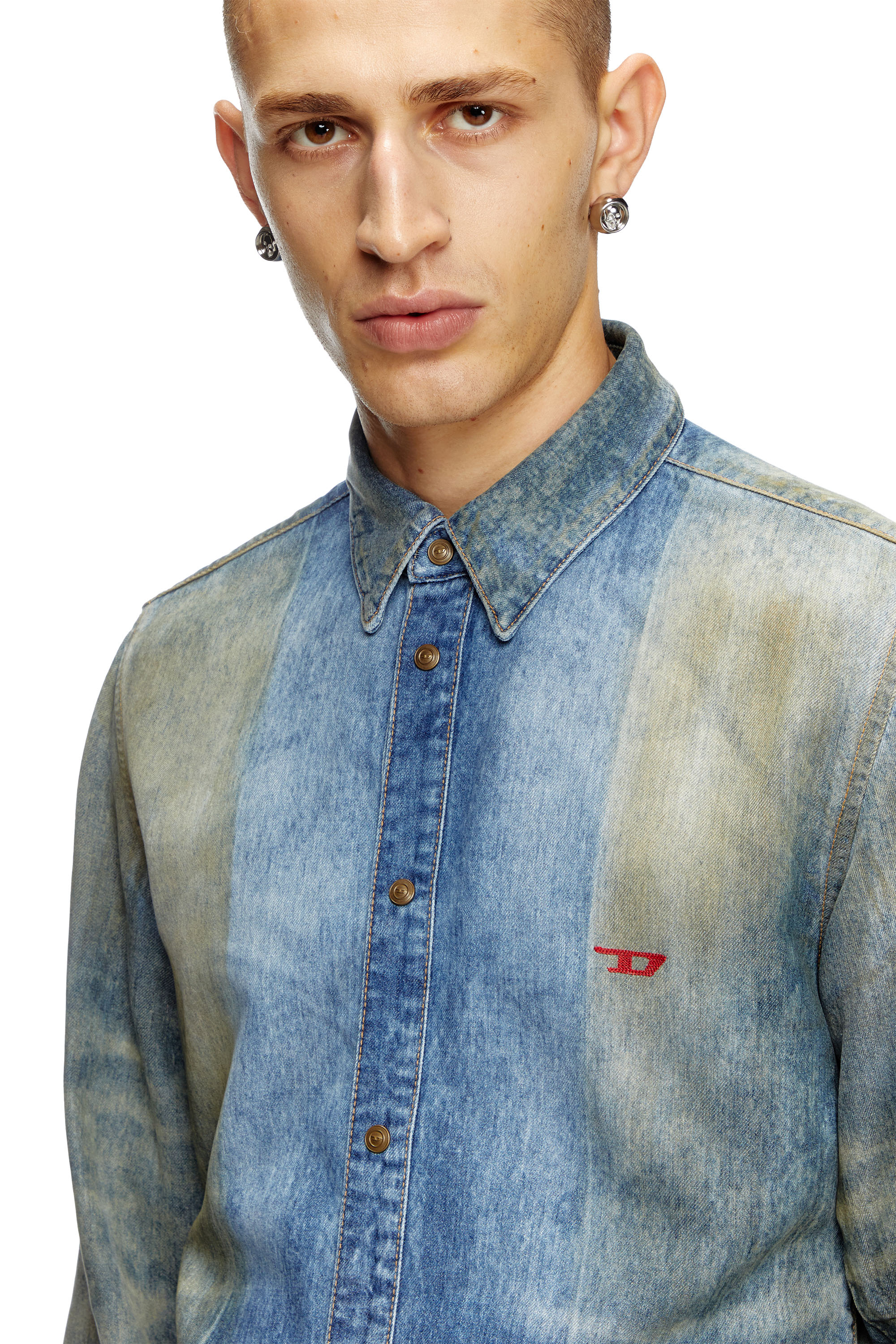 Diesel - D-FITTY-FSF, Herren Hemd aus Denim mit solarisierten Falten in Mittelblau - 5