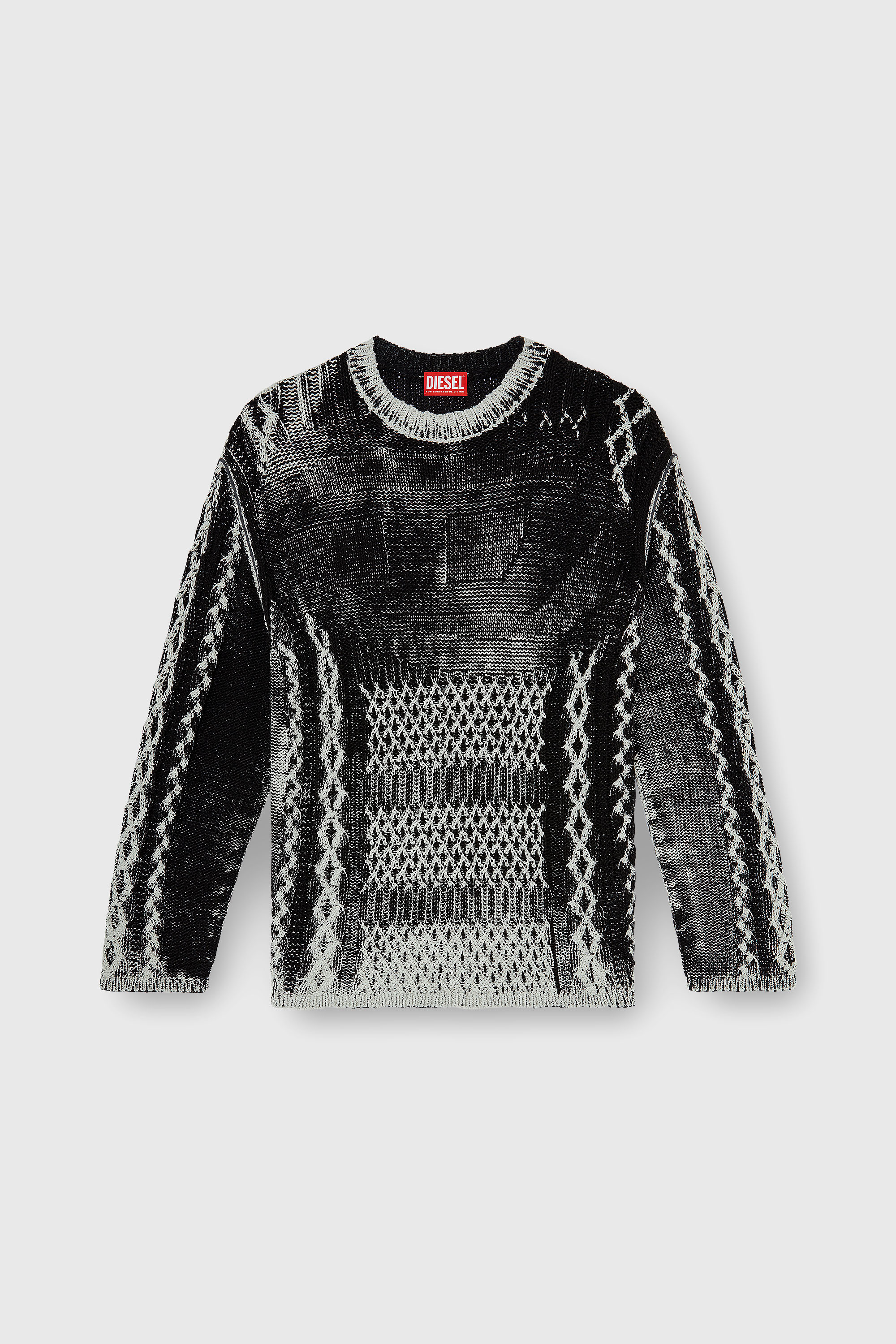 Diesel - K-MIONE, Herren Treated cable-knit Pullover in Grau/Schwarz - 2