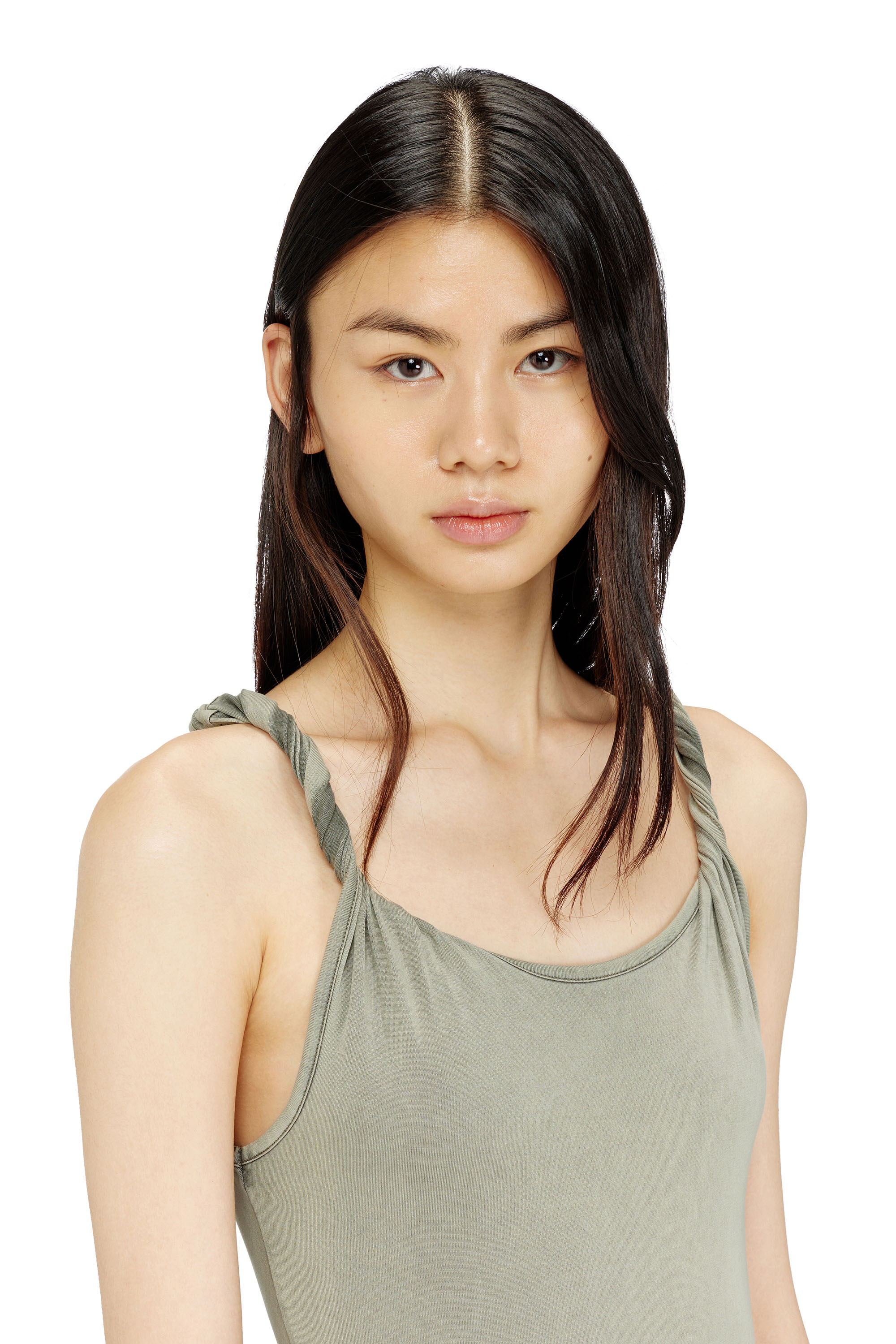 Diesel - D-ESTIGA-S1, Damen Jersey-Maxikleid mit gedrehten Details in null - 5