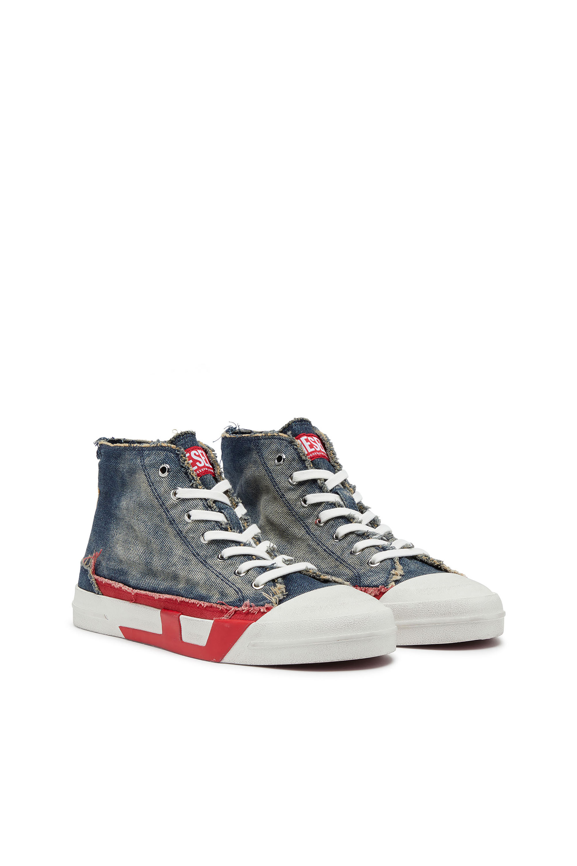 Diesel - S-D-VERSE MID II, Herren D-Verse-High-Top-Sneaker aus Denim mit D-Logo in Blau/Rot - 3