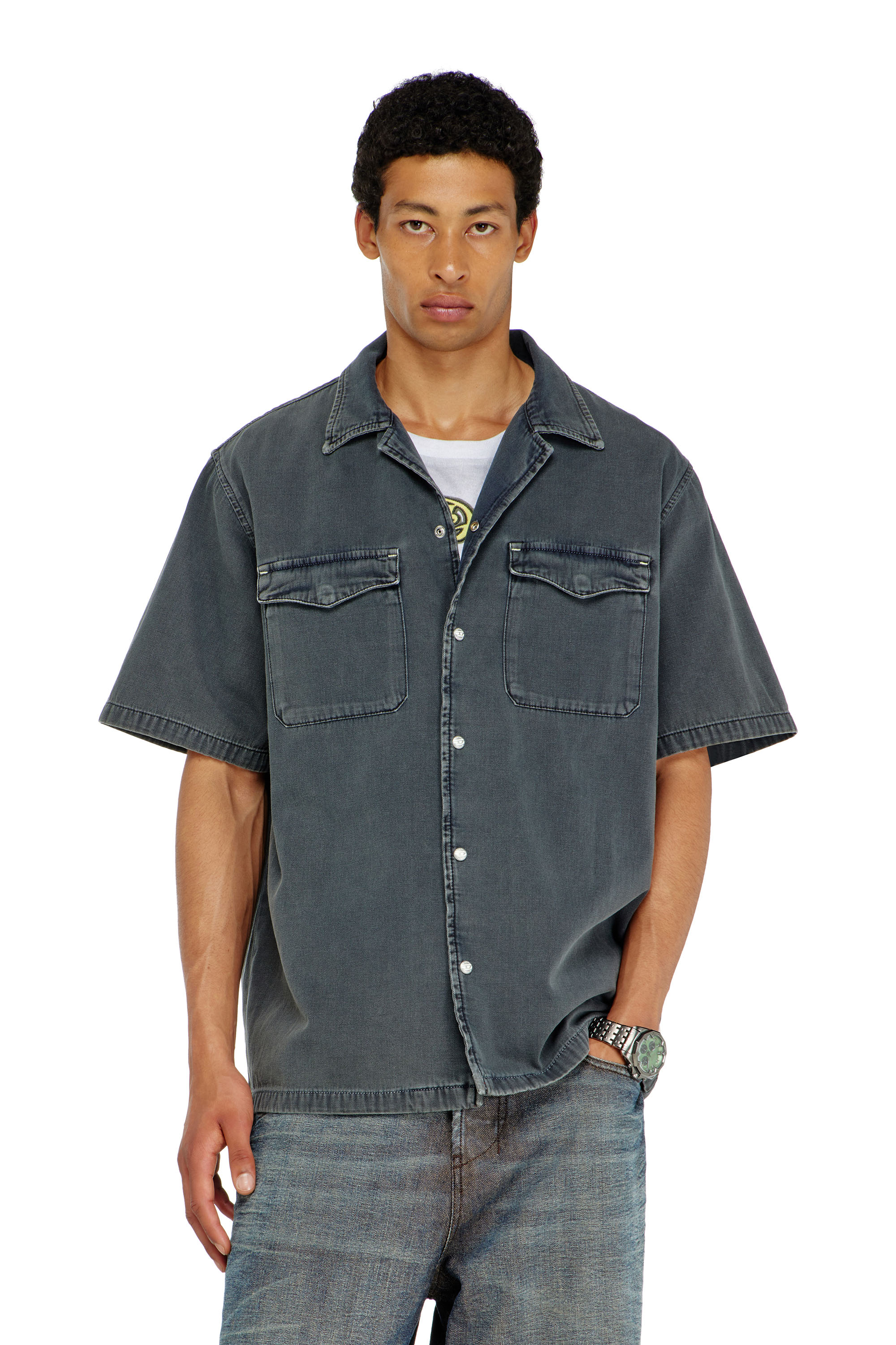 Diesel - D-NABIL-P, Herren Bowling-Hemd aus farbigem denim in null - 1