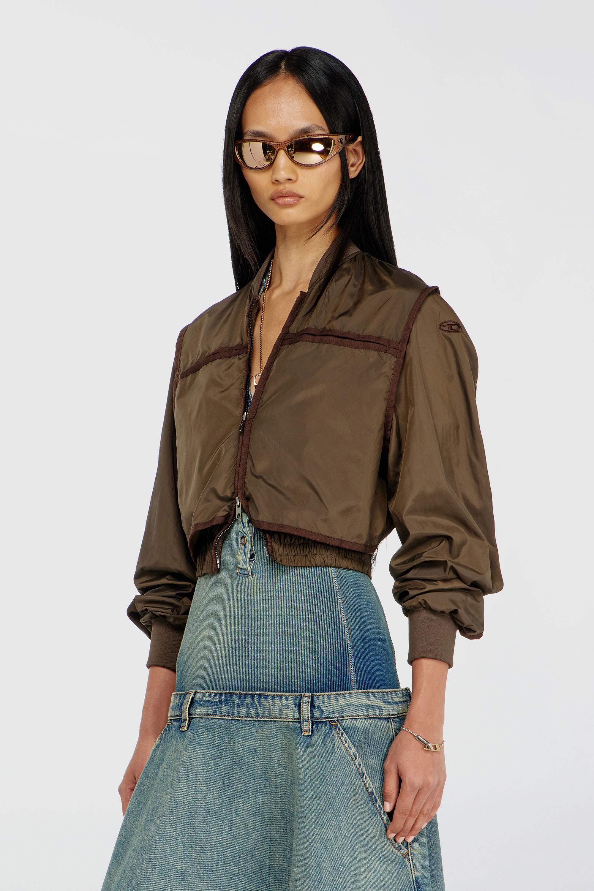 Diesel - G-OTHAM, Damen Nylonjacke mit tonalem Tape in Braun - 1