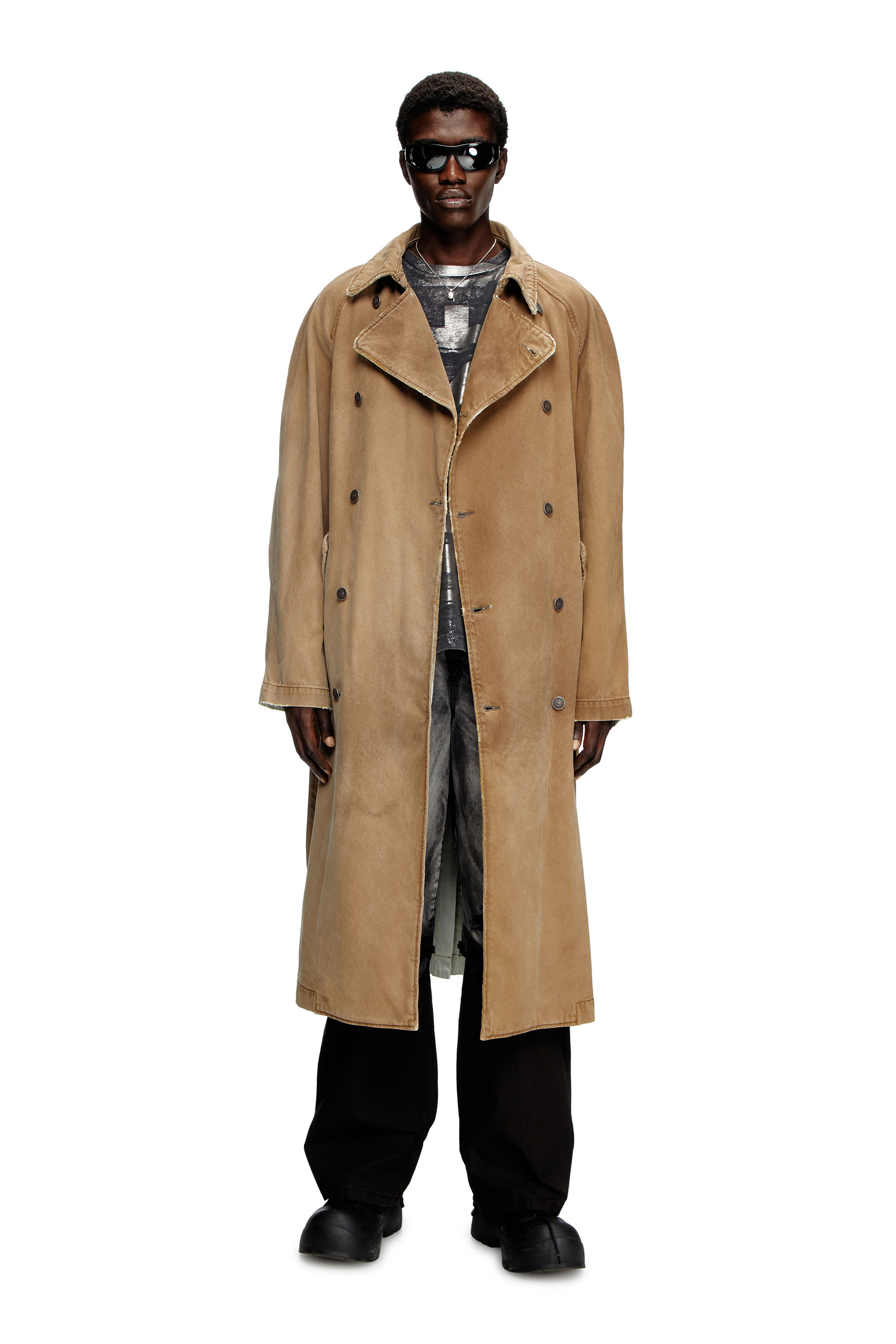 Women's Trench coat in overdirt denim | Brown | Diesel