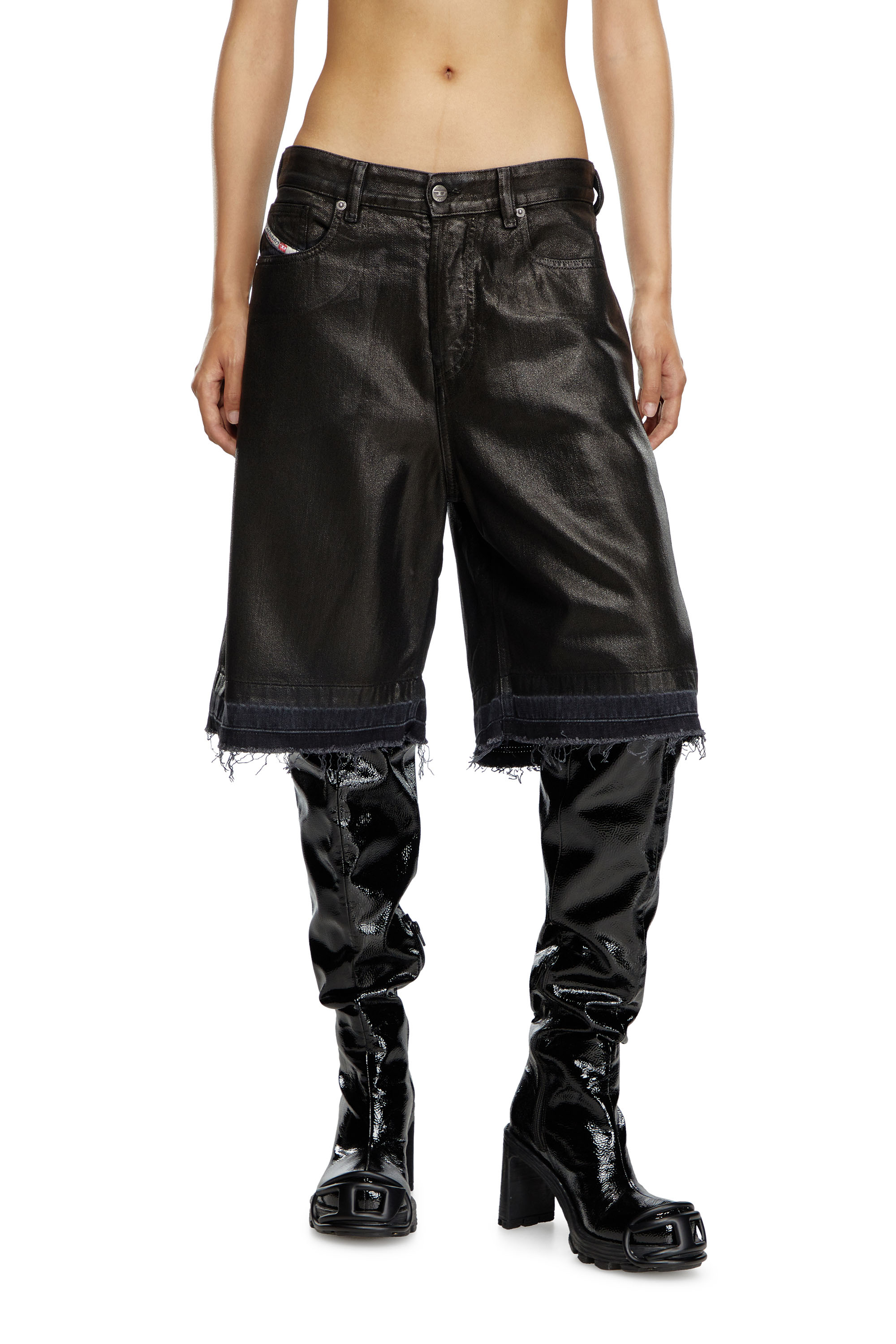 Diesel - DE-SIRE-SHORT, Damen Shorts aus beschichtetem Tailoring-Denim in Schwarz - Image 1