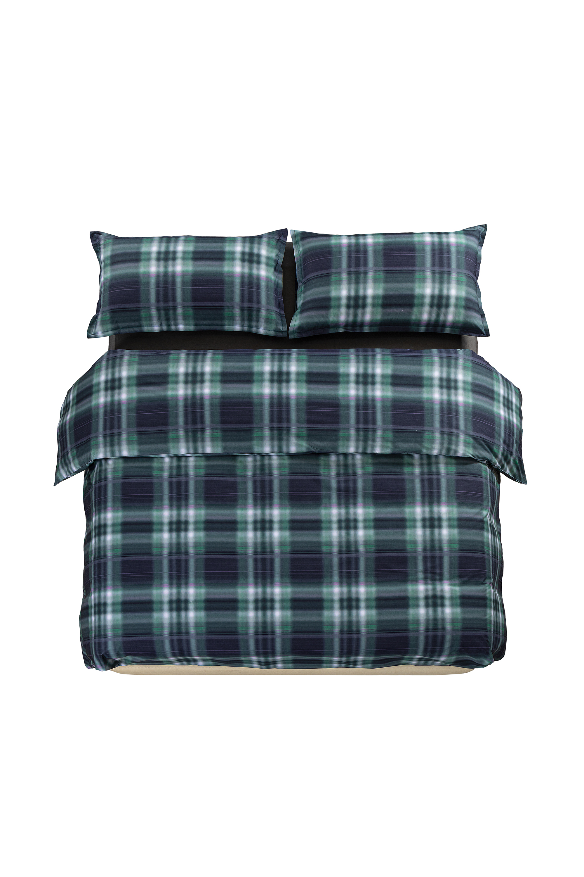 Diesel - 1016334 HAZY TARTAN BLUE DUVET COVER SET, Unisex Perkal-Bettbezug-Set f&uuml;r ein Queen-Size-Bett in Blau/Gr&uuml;n - 1