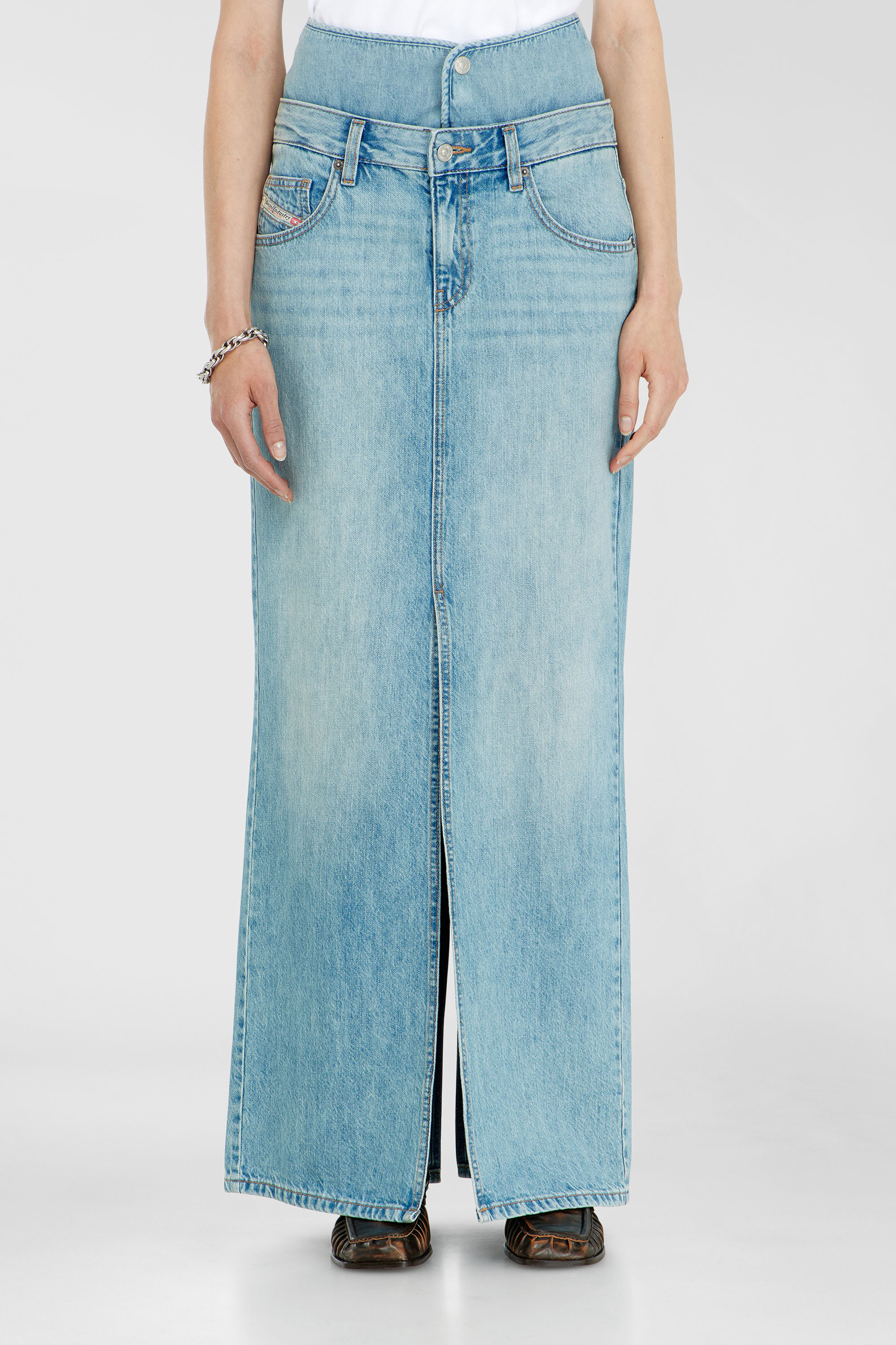 Diesel - DE-SPIVEY, Damen Jeans-Illusion Denim-Maxirock mit Schlitzen in Hellblau - 2