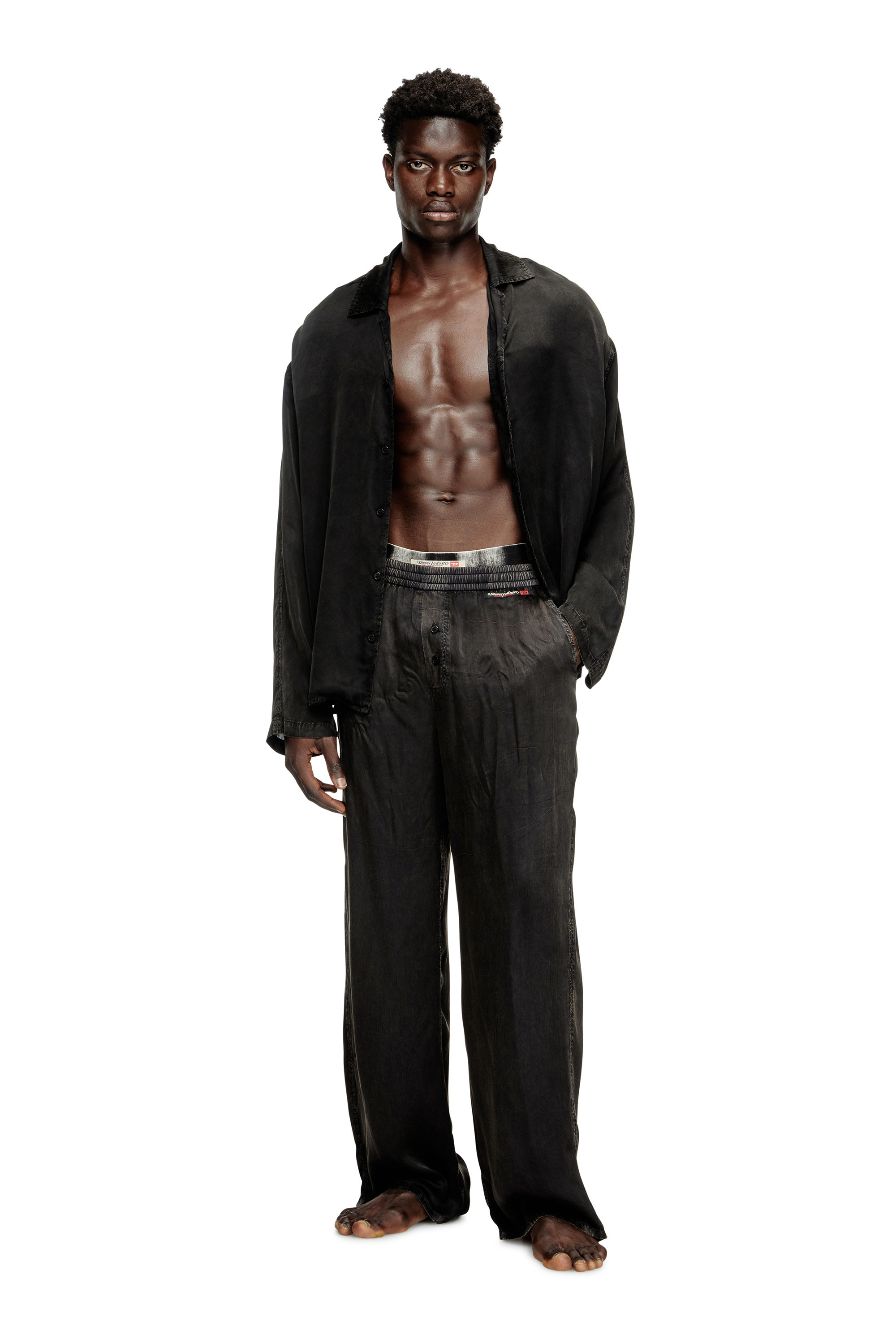 Diesel - SET-KEITH-DNM, Unisex Fließende Pyjamas mit Denim-Effekt in Schwarz - 1