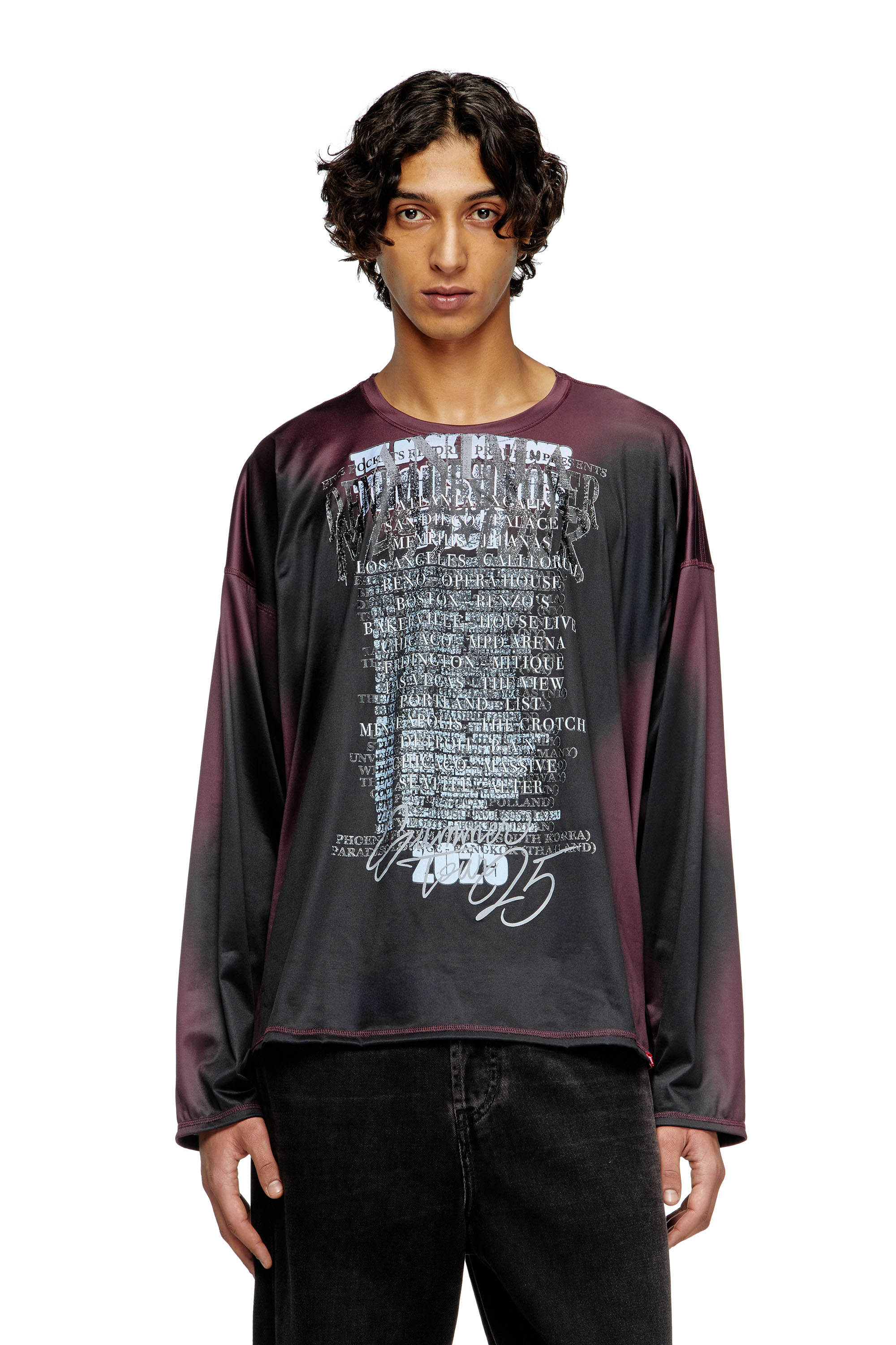 Diesel - T-OLAVI-AA, Unisex Langarm-Tech-T-Shirt aus Jersey mit Text-Print in Schwarz/Violett - 3