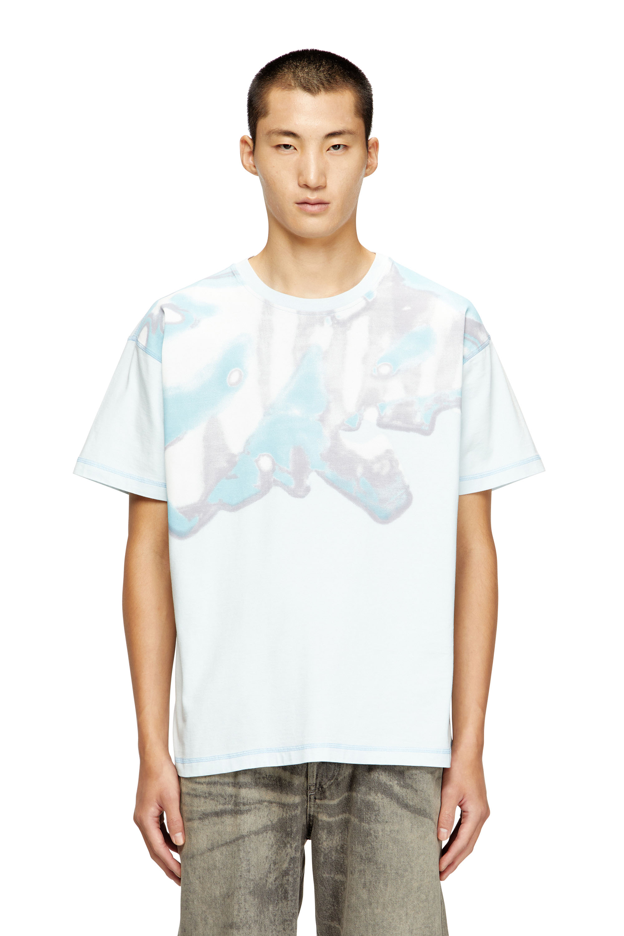 Diesel - T-GASPARD-IHBJ, Herren T-Shirt mit verblasstem Grafik-Print in Hellblau - 3