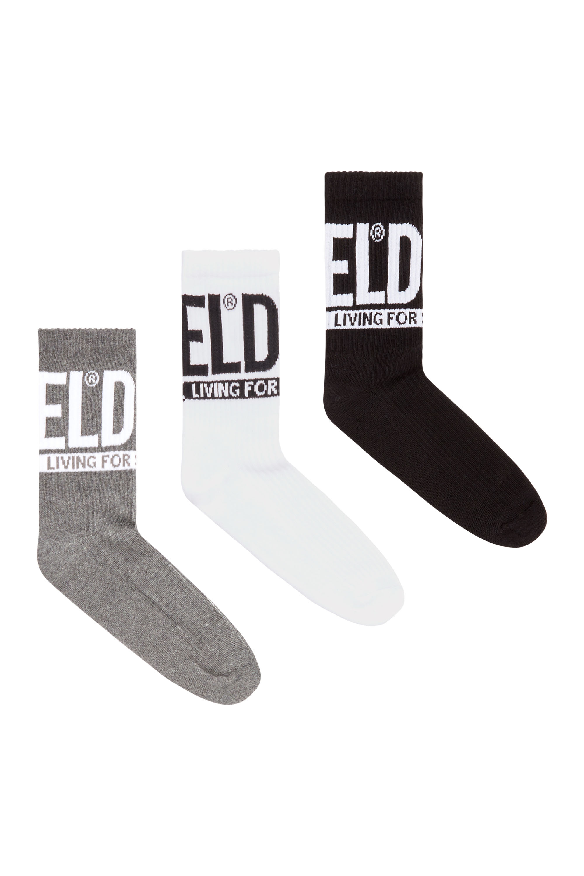 Diesel - SKM-WRAPAROUND-MID-CUT-CUSHIONED-SOCKS, Herren Socken im Dreierpack mit Diesel-Logo in Grau/Weiss - 1