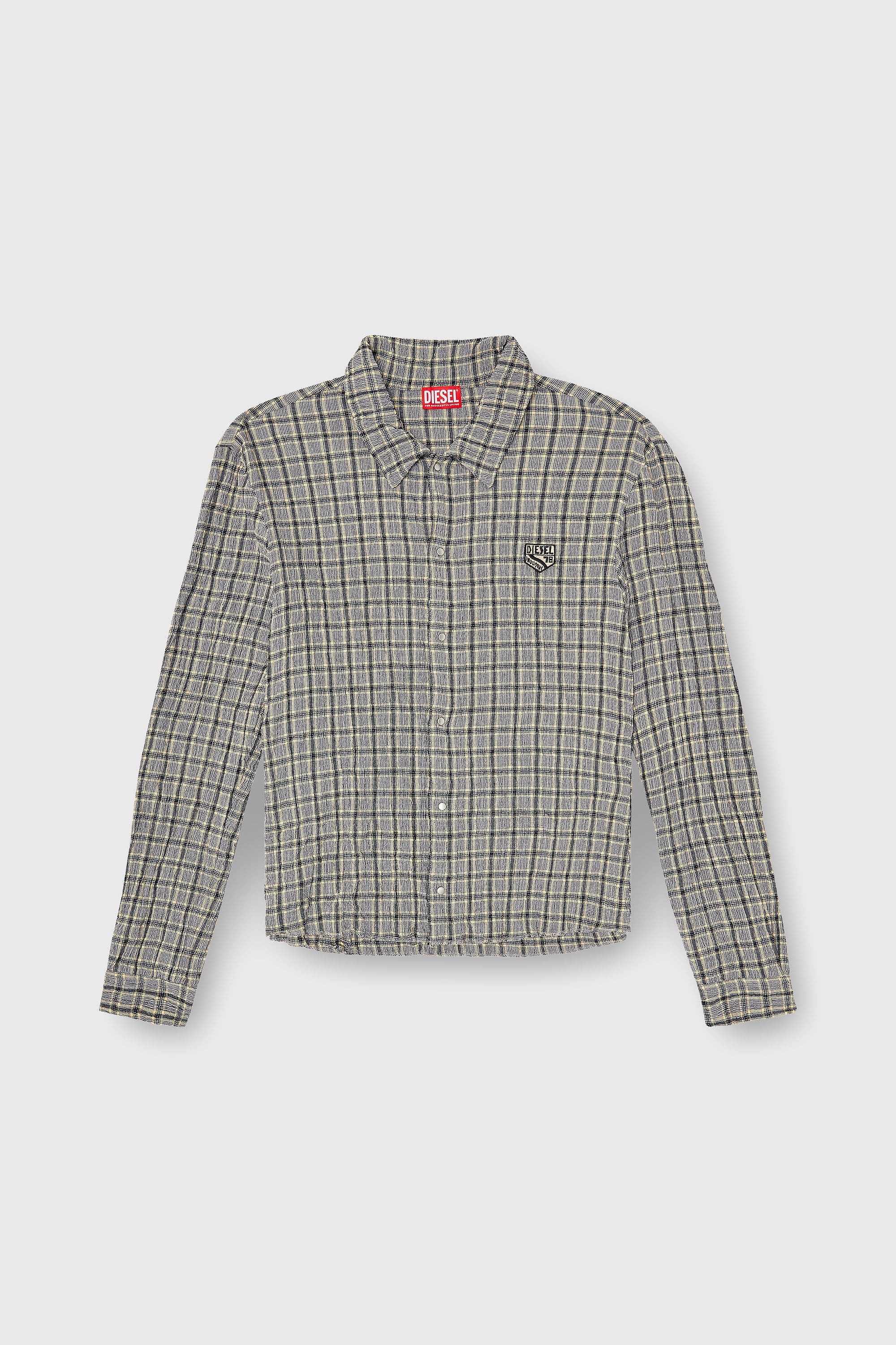 Diesel - S-SEERK, Man's Check shirt with seersucker effect in Green/Grey - 2