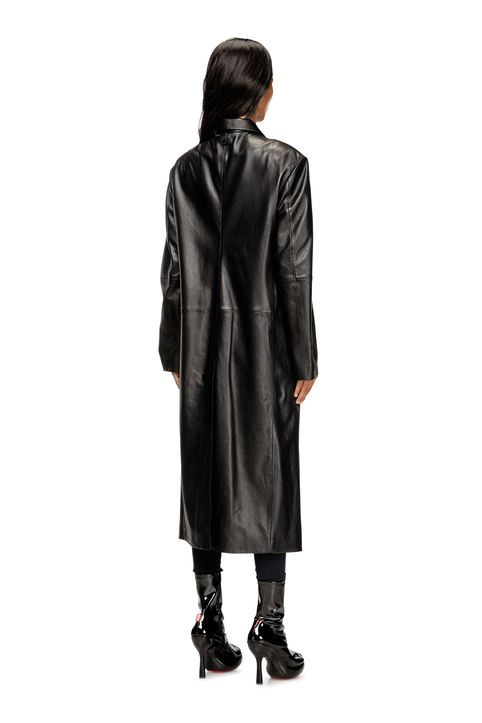Diesel - L-ANCELOT, Damen Langer gepolsterter Mantel aus Leder in Schwarz - 4